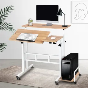 Adjustable Mobile Twin Laptop Desk, Light Wood, Artiss