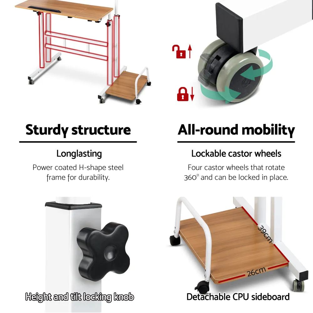 Adjustable Mobile Twin Laptop Desk, Light Wood, Artiss