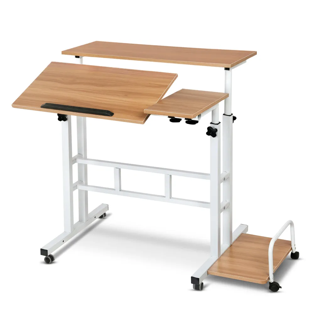 Adjustable Mobile Twin Laptop Desk, Light Wood, Artiss