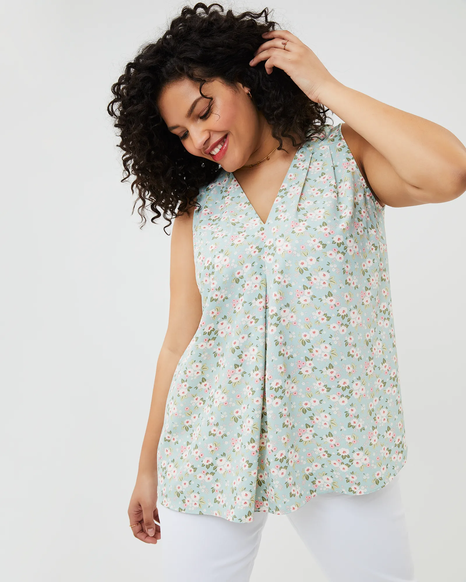 Angie Sleeveless Blouse | Light Blue / Ivory