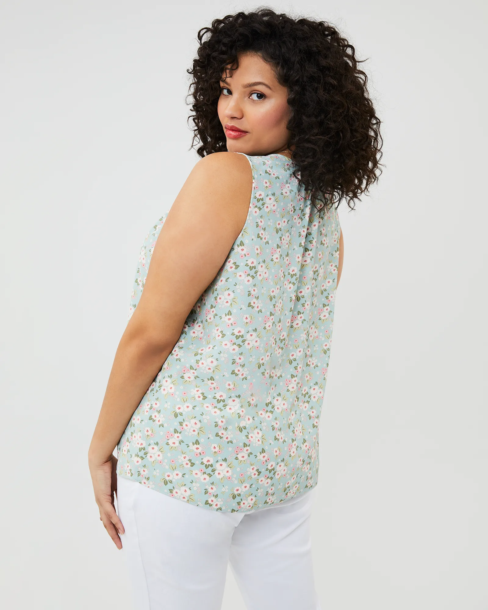 Angie Sleeveless Blouse | Light Blue / Ivory