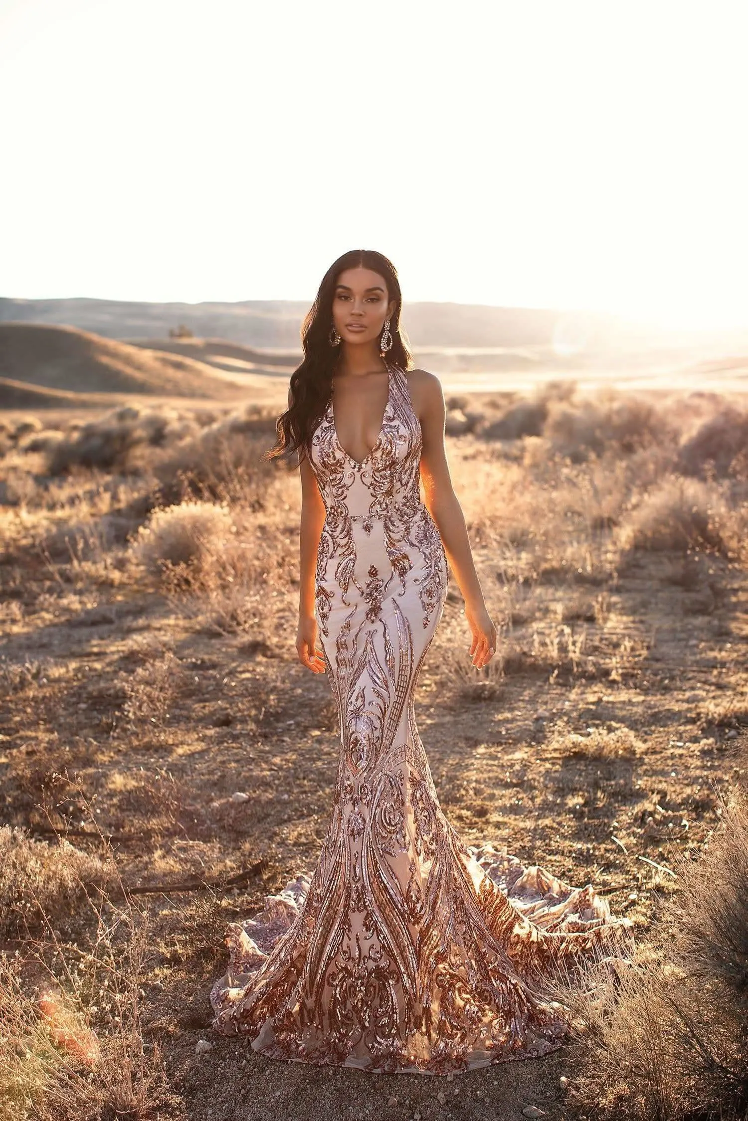 Ariya Sequin Gown - Rose Gold