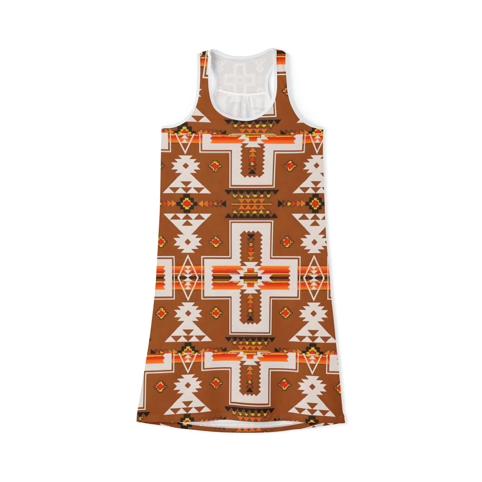 Brown native print Women's Racerback Dress (AOP)