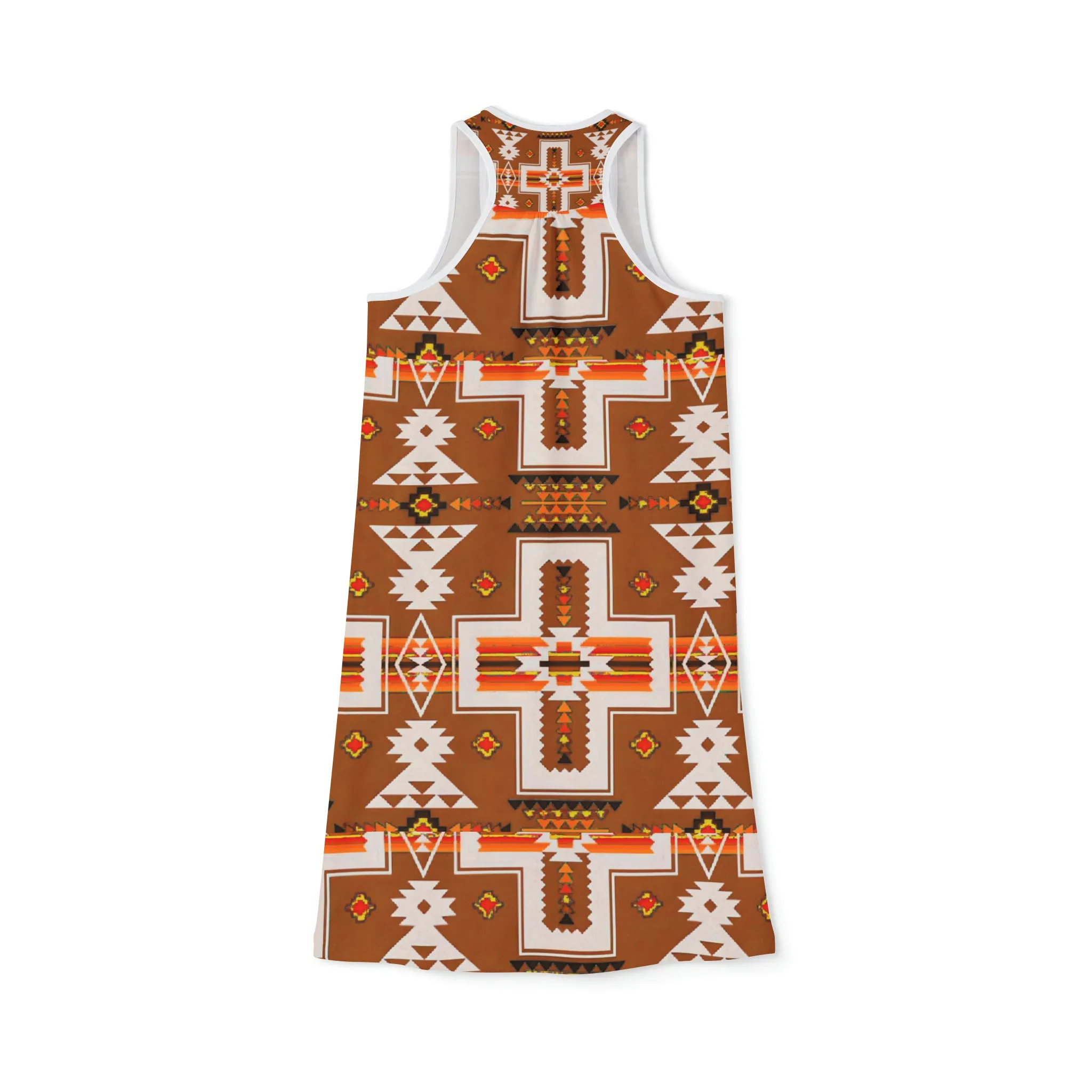 Brown native print Women's Racerback Dress (AOP)