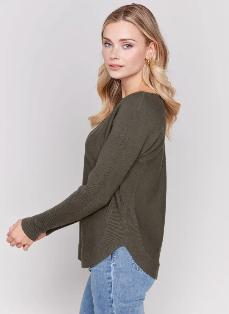 Charlie B Knit Sweater with Back Detail Lace-Up - Spruce