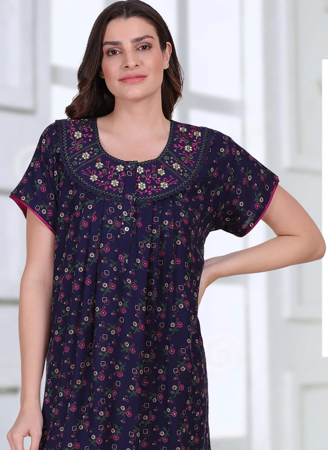 Cotton Alpine Dark Blue Nighty for Women