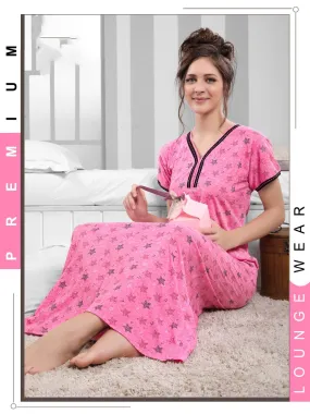 Cotton Long Pink Nighty Night wear for Women