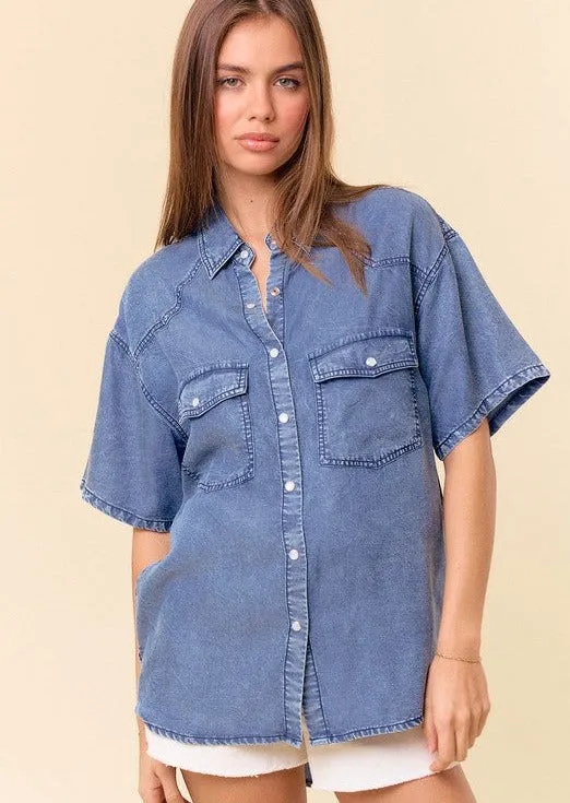 Denim Snap Button Tops - 2 colors!