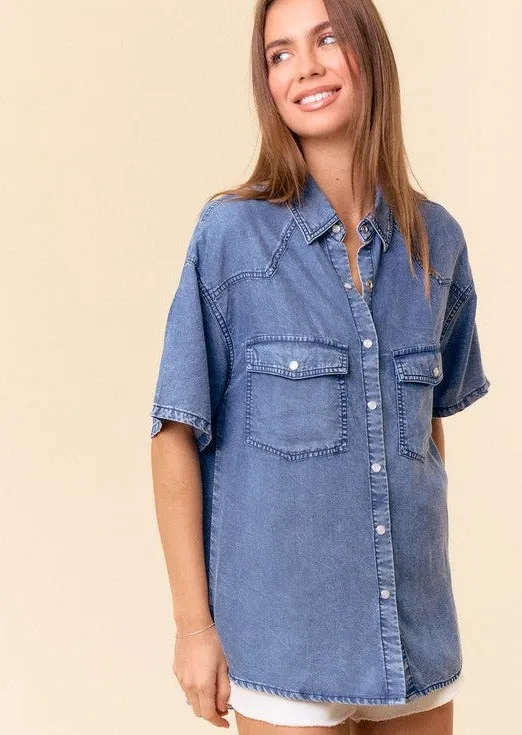 Denim Snap Button Tops - 2 colors!