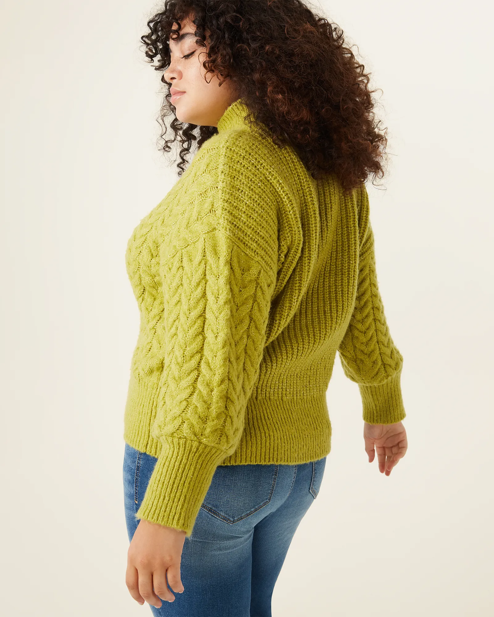 Dominique Cable-Knit Mock-Neck Sweater | Light Green