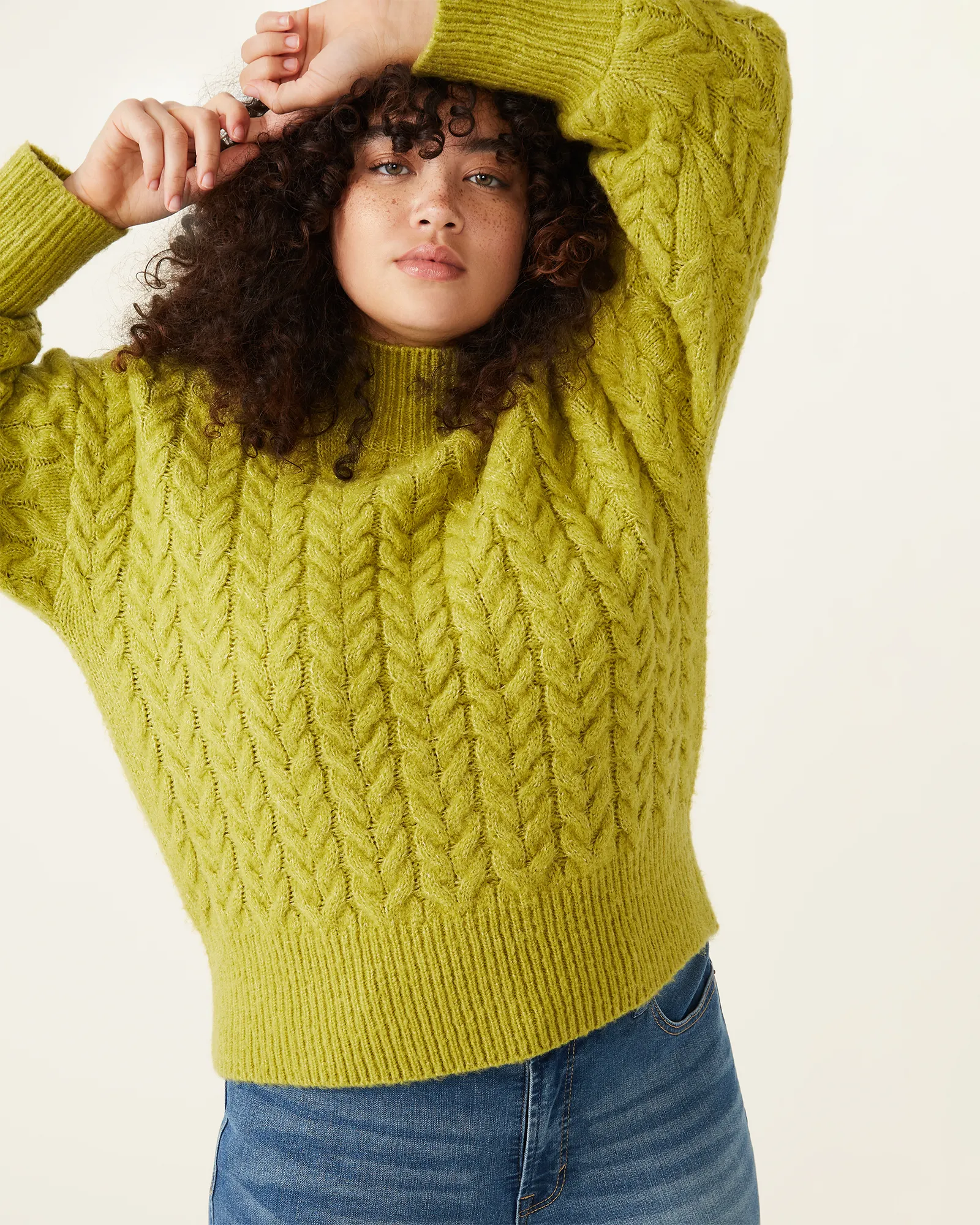 Dominique Cable-Knit Mock-Neck Sweater | Light Green