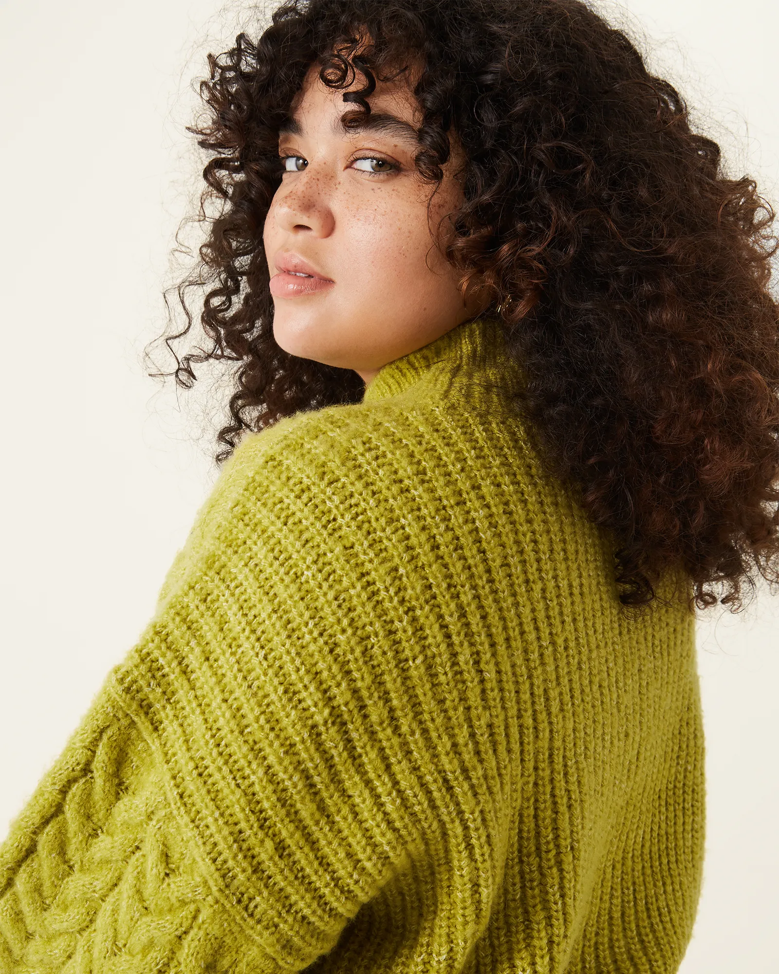 Dominique Cable-Knit Mock-Neck Sweater | Light Green