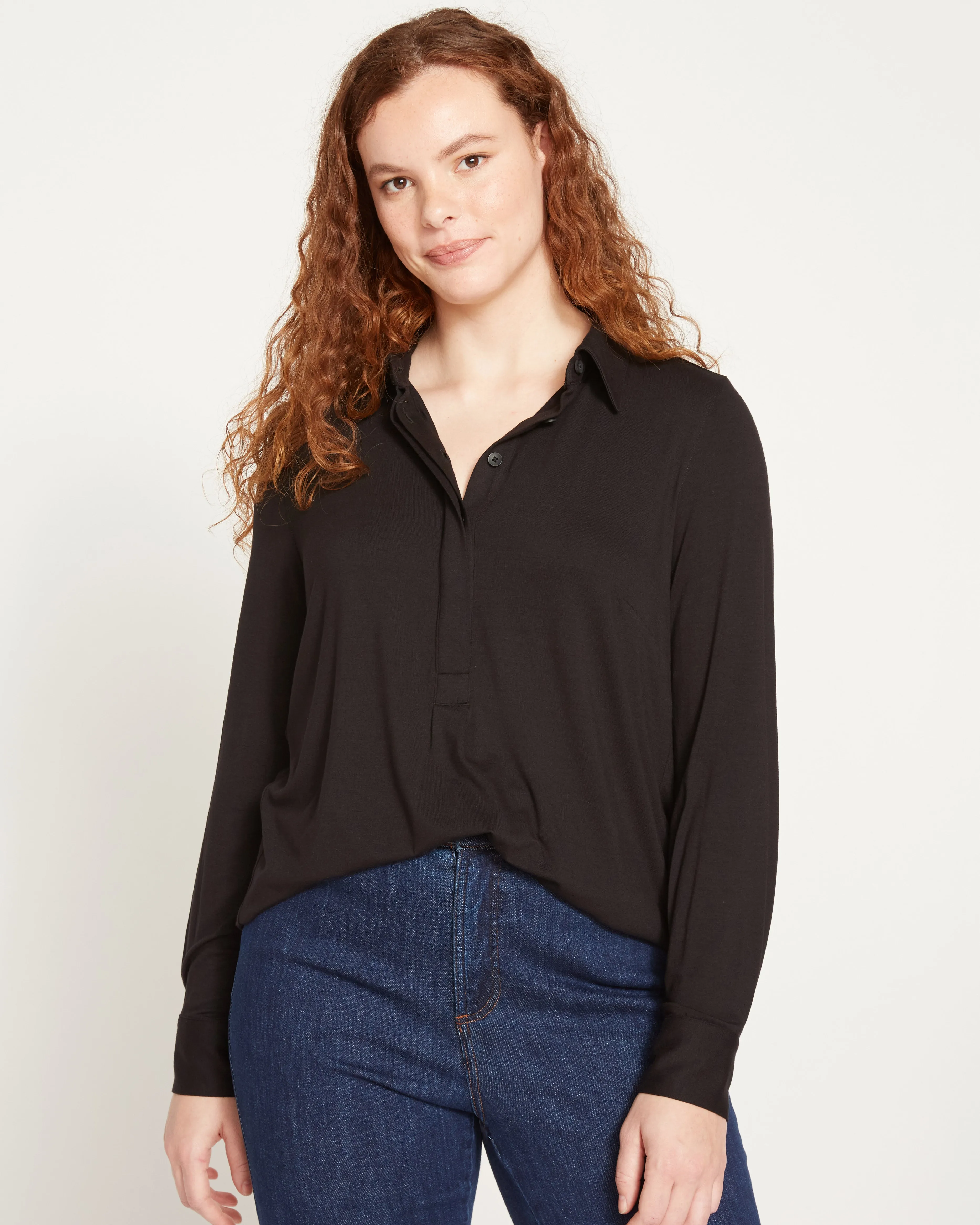 Elbe Popover Liquid Jersey Shirt Classic Fit - Black