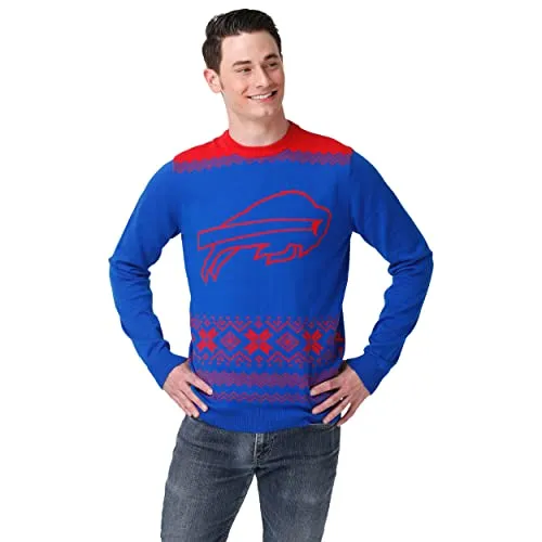 FOCO Men's NFL Big Logo Two Tone Knit Sweater, Medium, Buffalo Bills