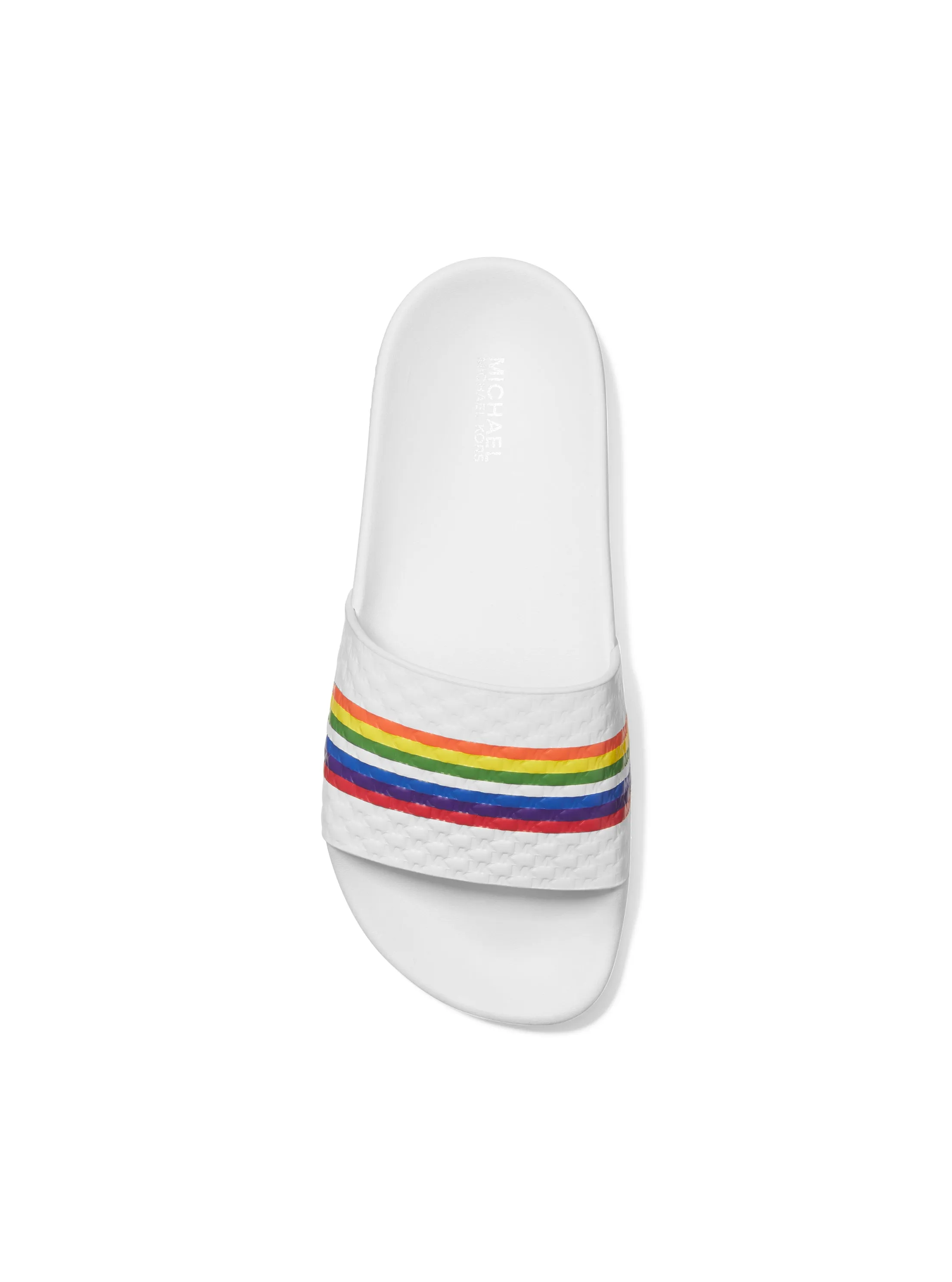 Gilmore Rainbow Striped Logo Embossed Leather Slide Sandal