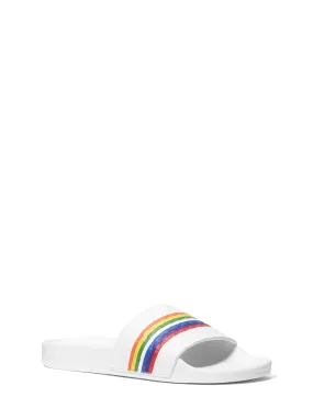 Gilmore Rainbow Striped Logo Embossed Leather Slide Sandal