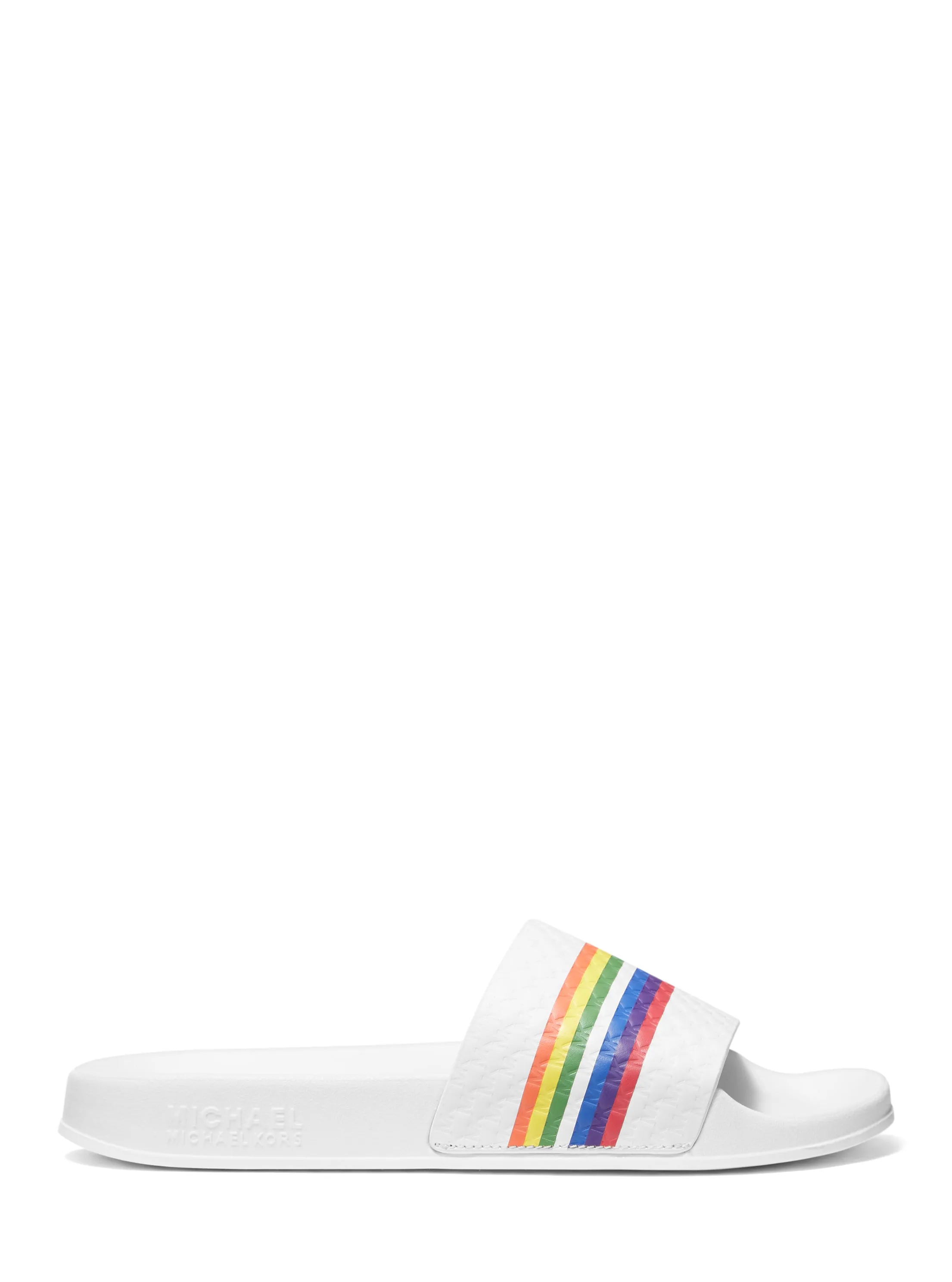 Gilmore Rainbow Striped Logo Embossed Leather Slide Sandal