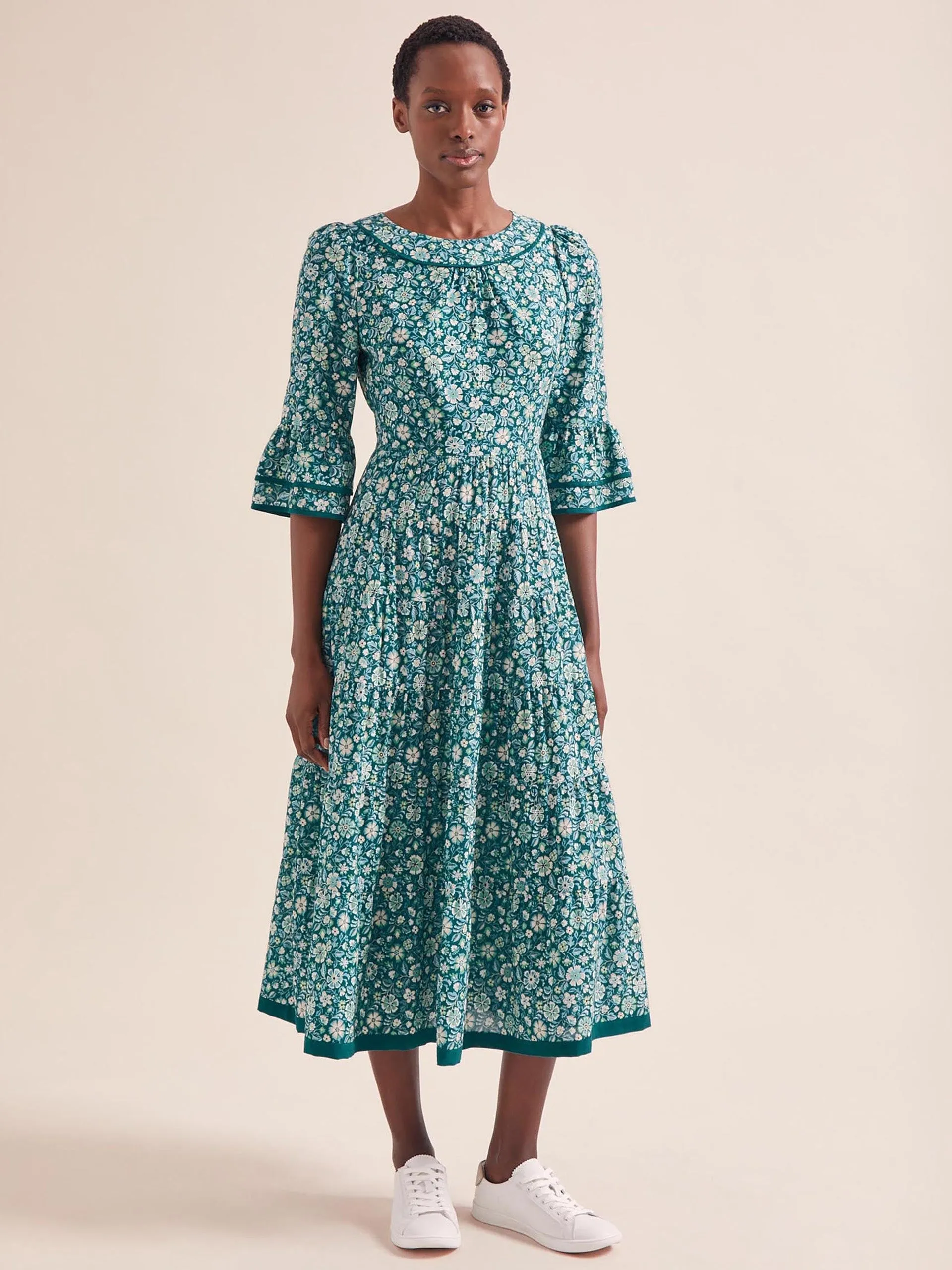 Green ditsy carnation print Elodie cotton blend maxi dress