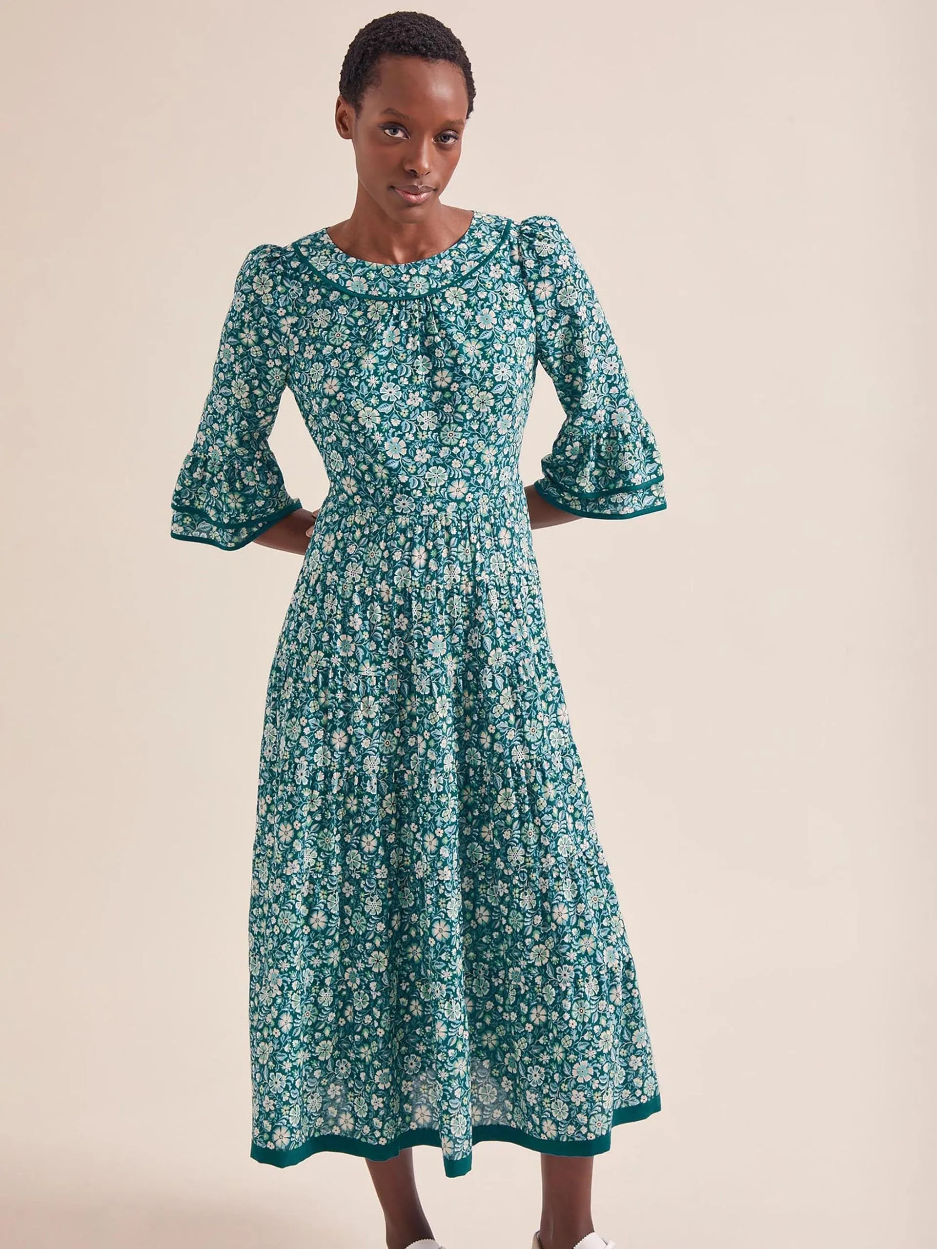 Green ditsy carnation print Elodie cotton blend maxi dress