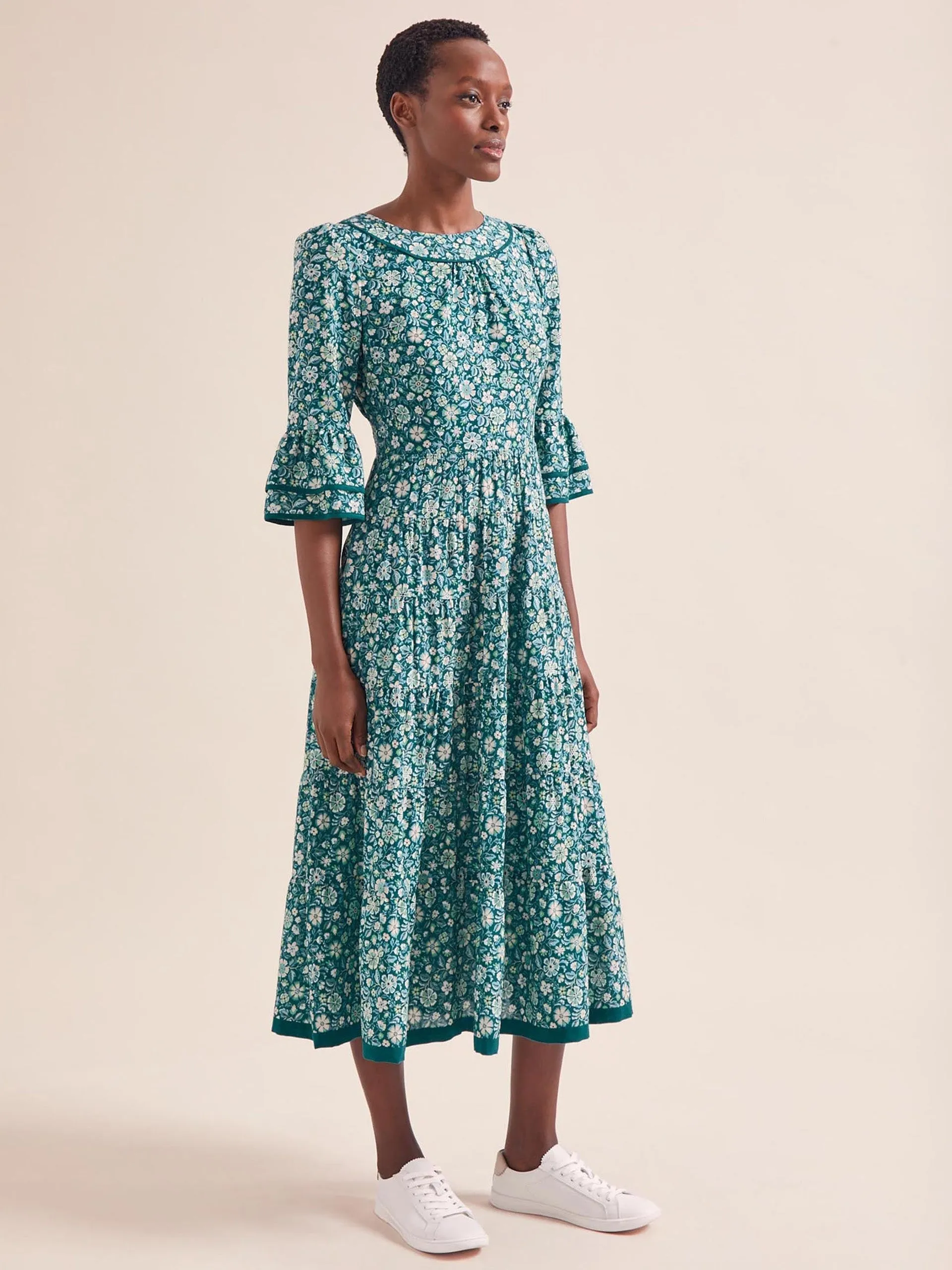 Green ditsy carnation print Elodie cotton blend maxi dress