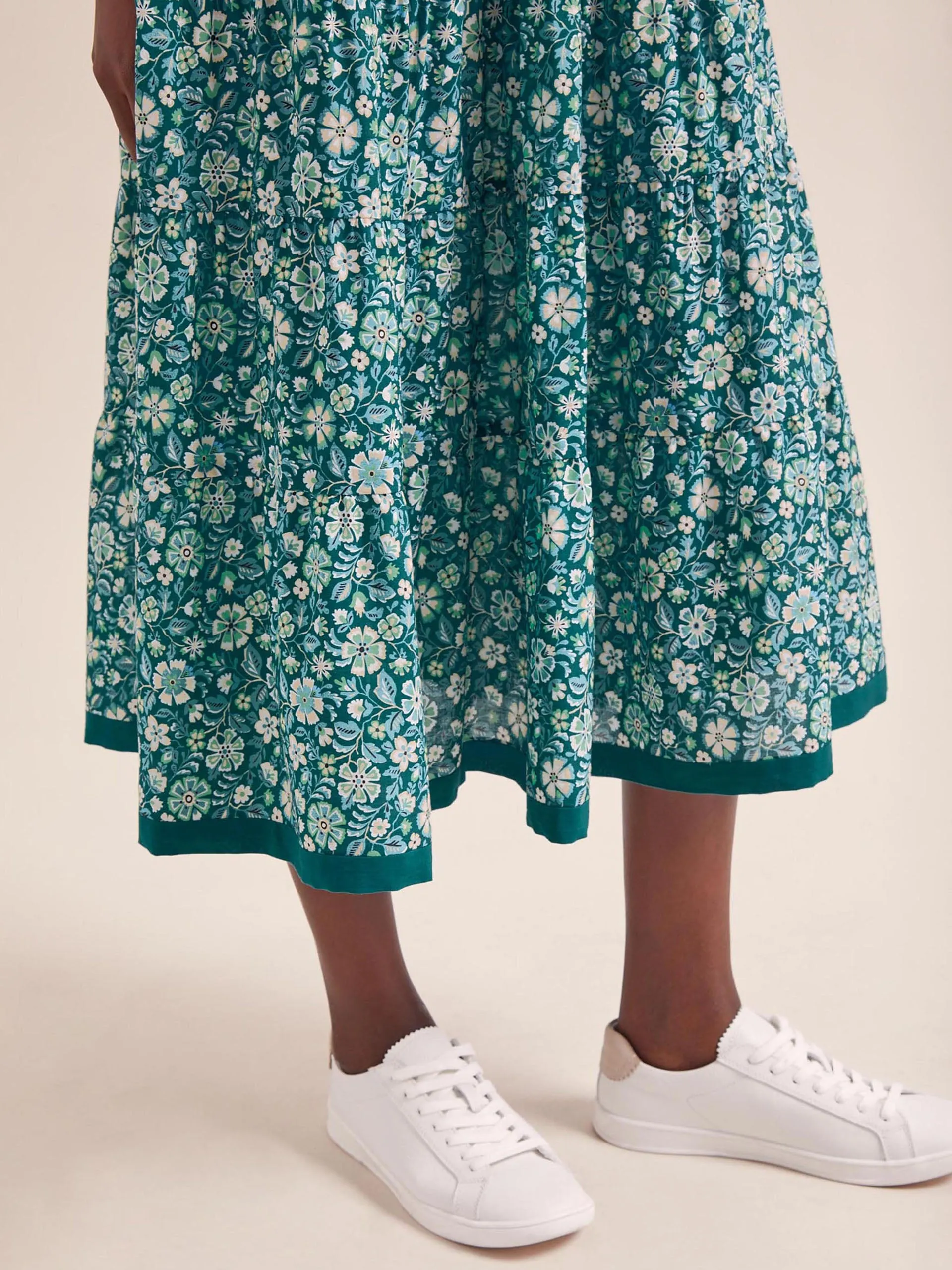 Green ditsy carnation print Elodie cotton blend maxi dress