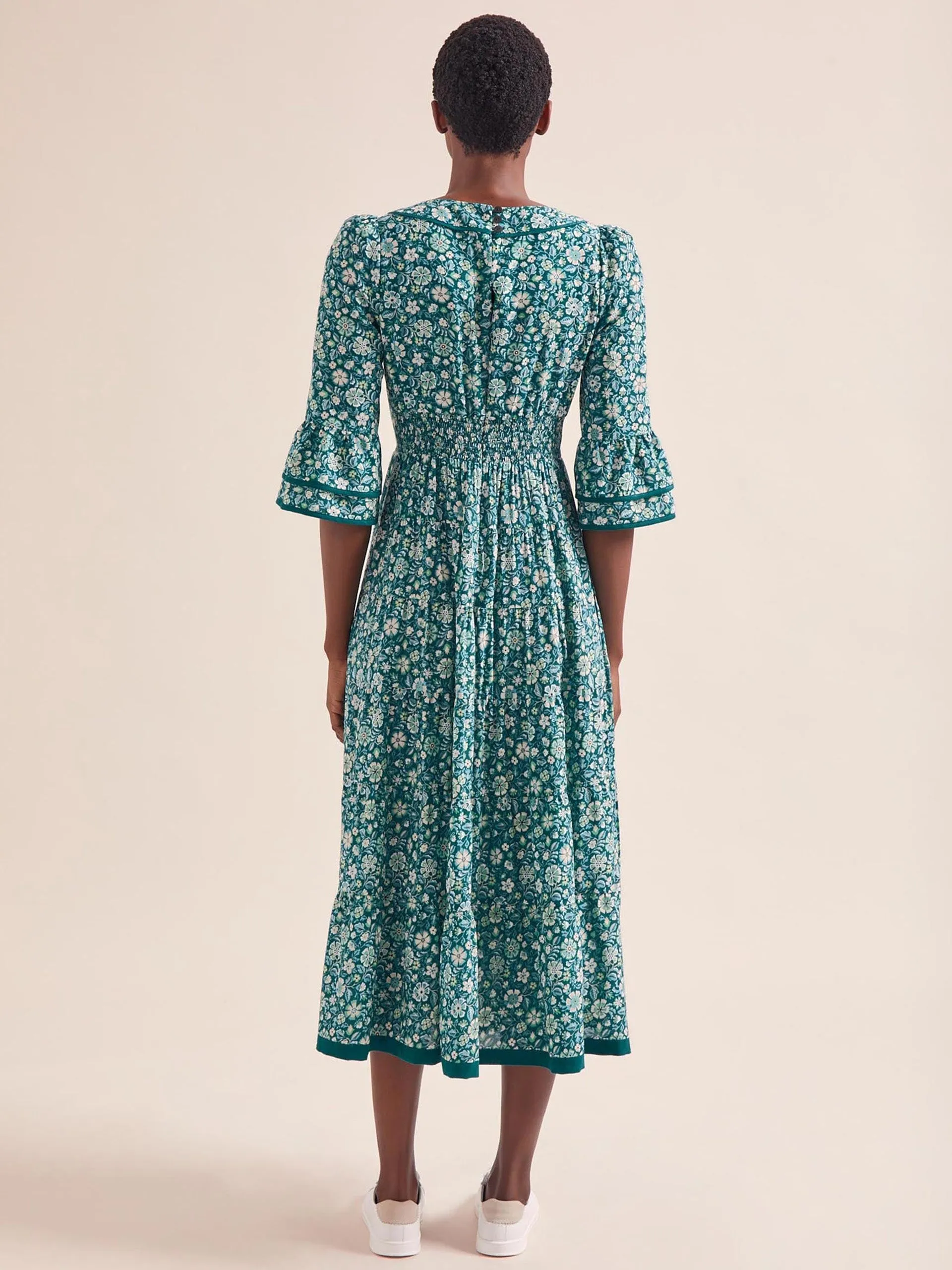 Green ditsy carnation print Elodie cotton blend maxi dress