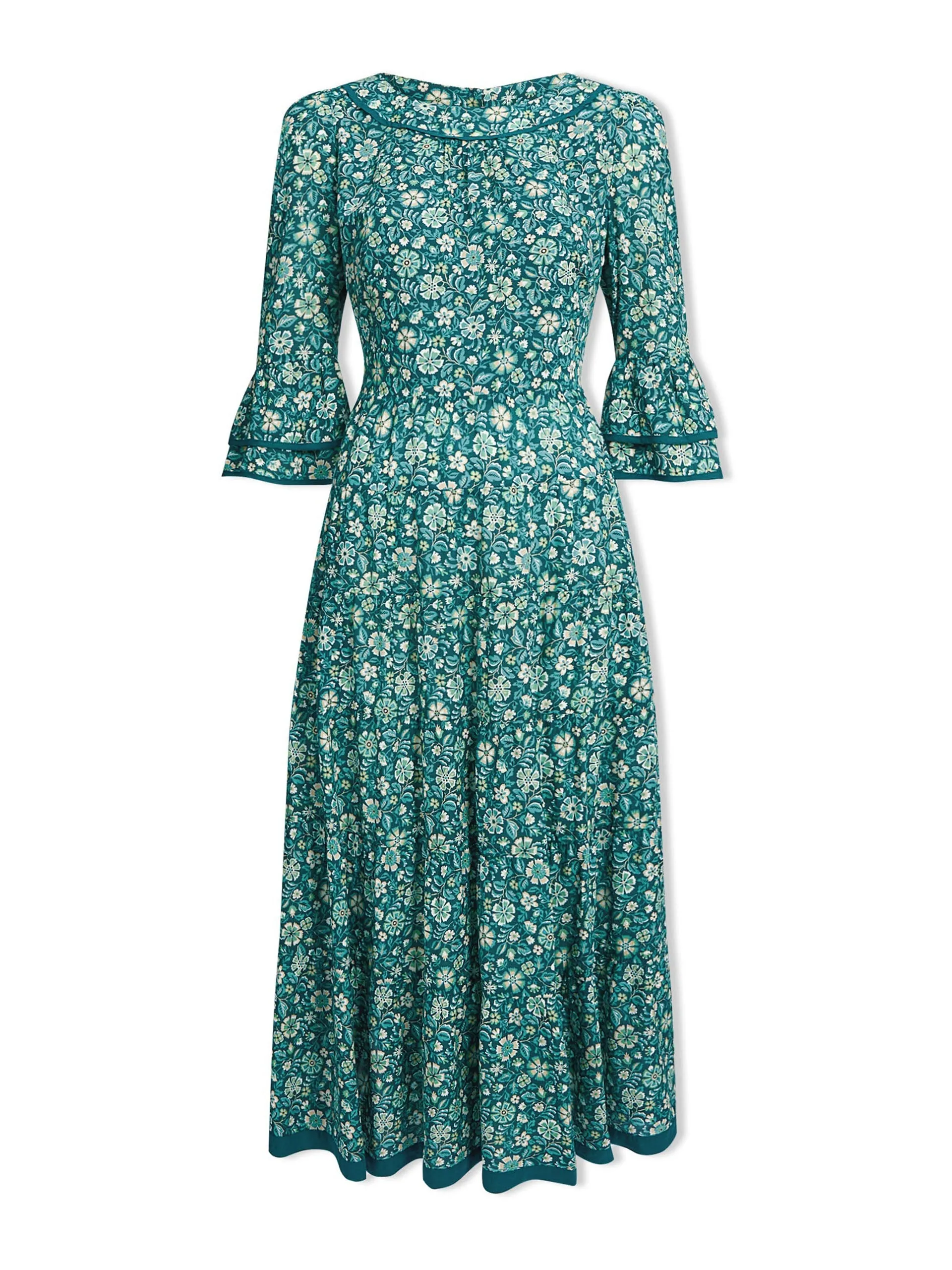 Green ditsy carnation print Elodie cotton blend maxi dress