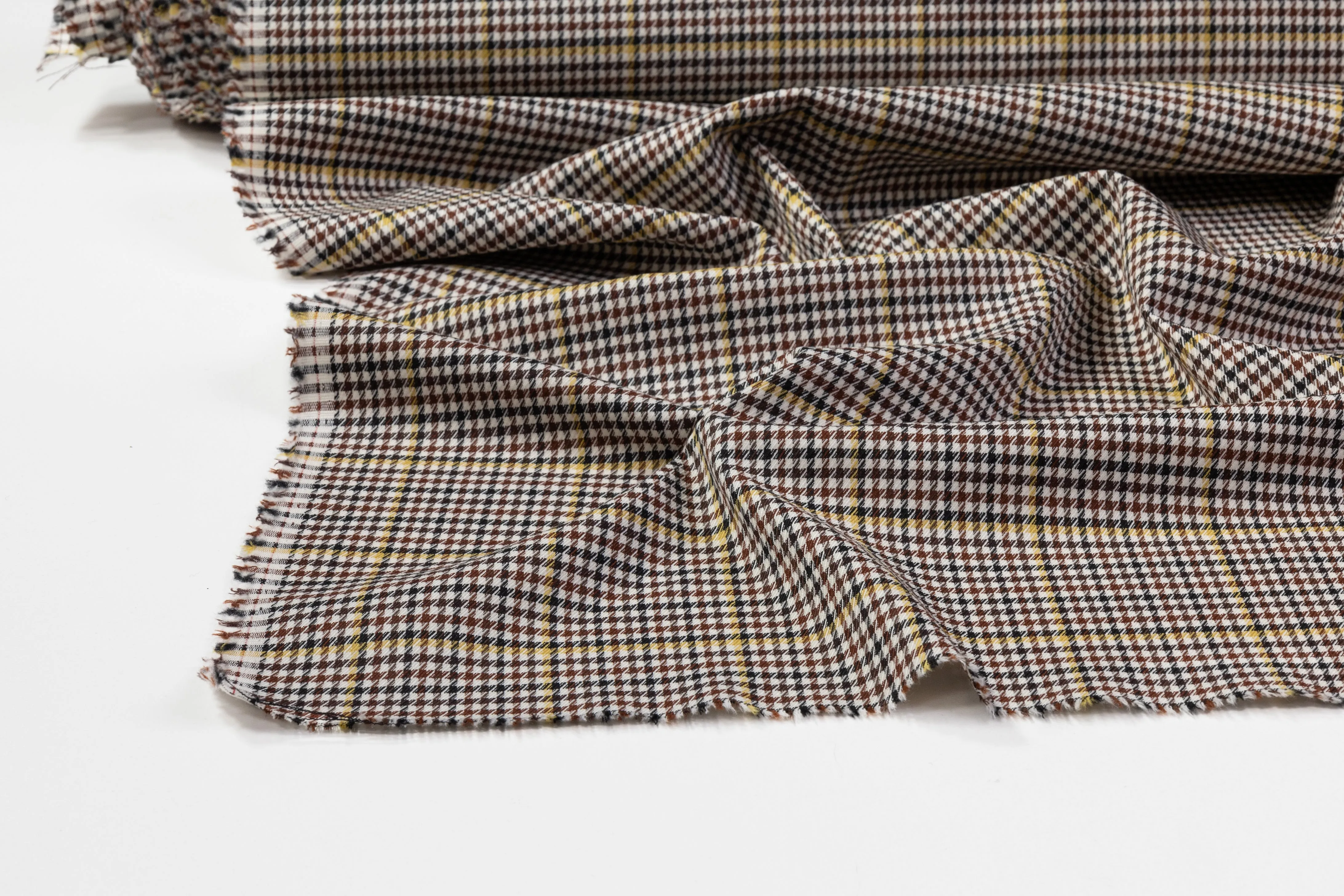 Houndstooth Italian Wool Suiting - Brown / Yellow