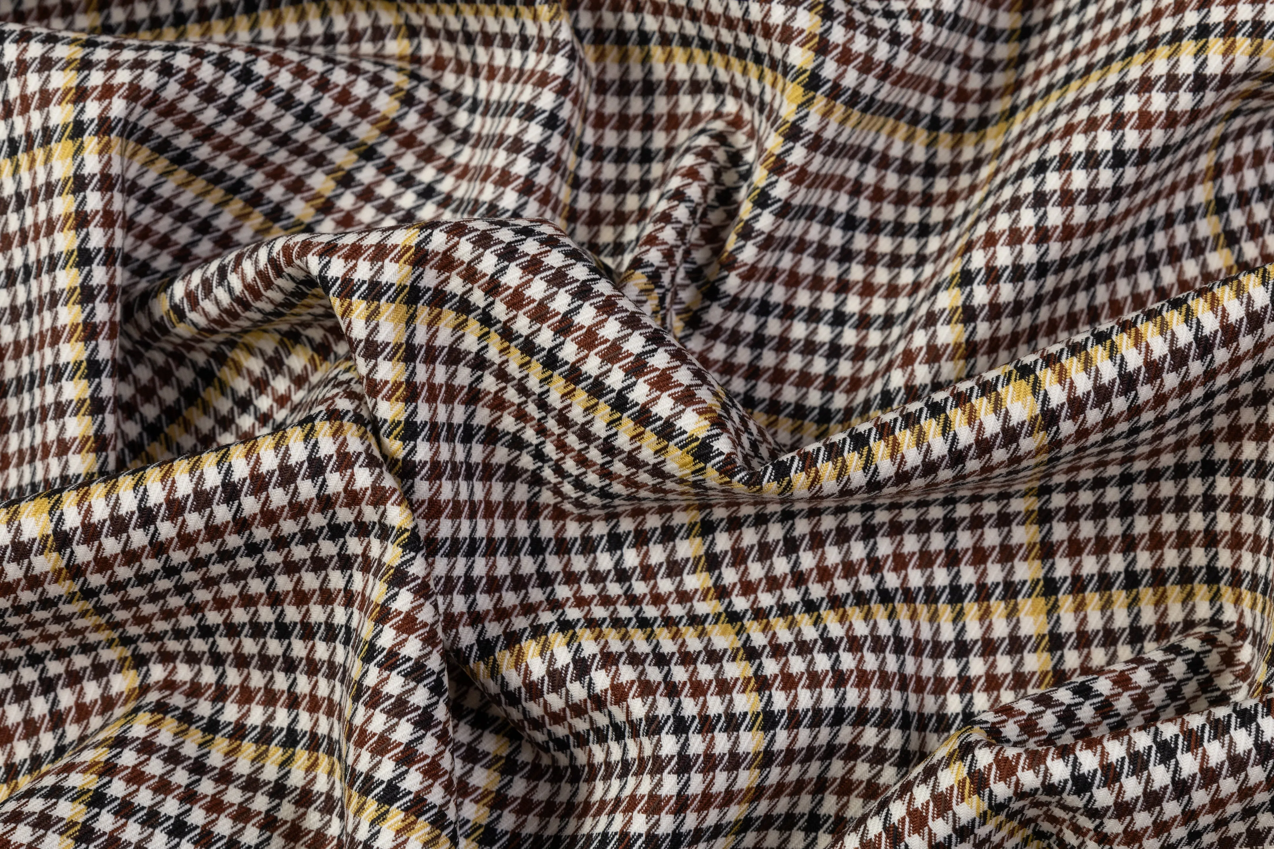 Houndstooth Italian Wool Suiting - Brown / Yellow