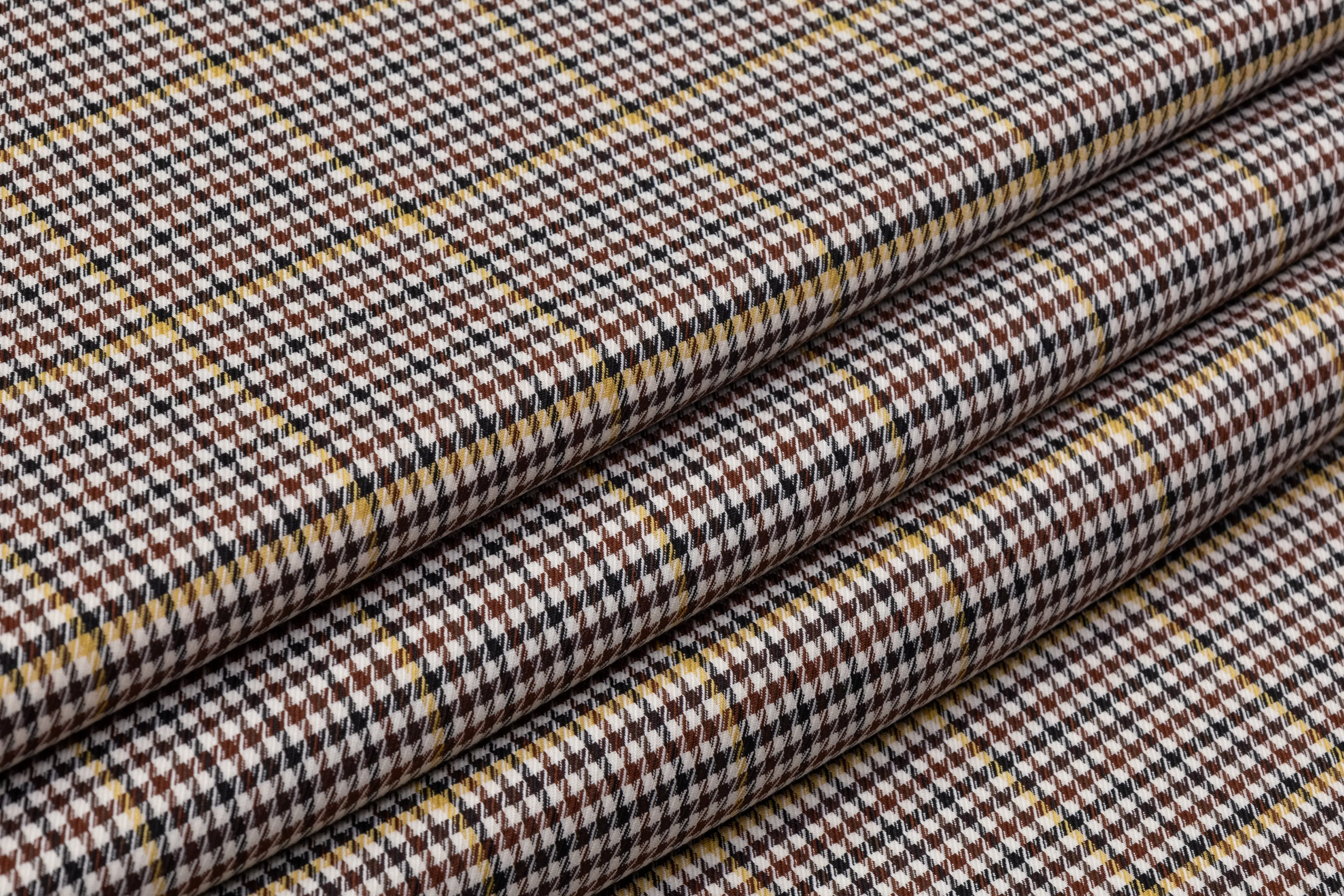 Houndstooth Italian Wool Suiting - Brown / Yellow