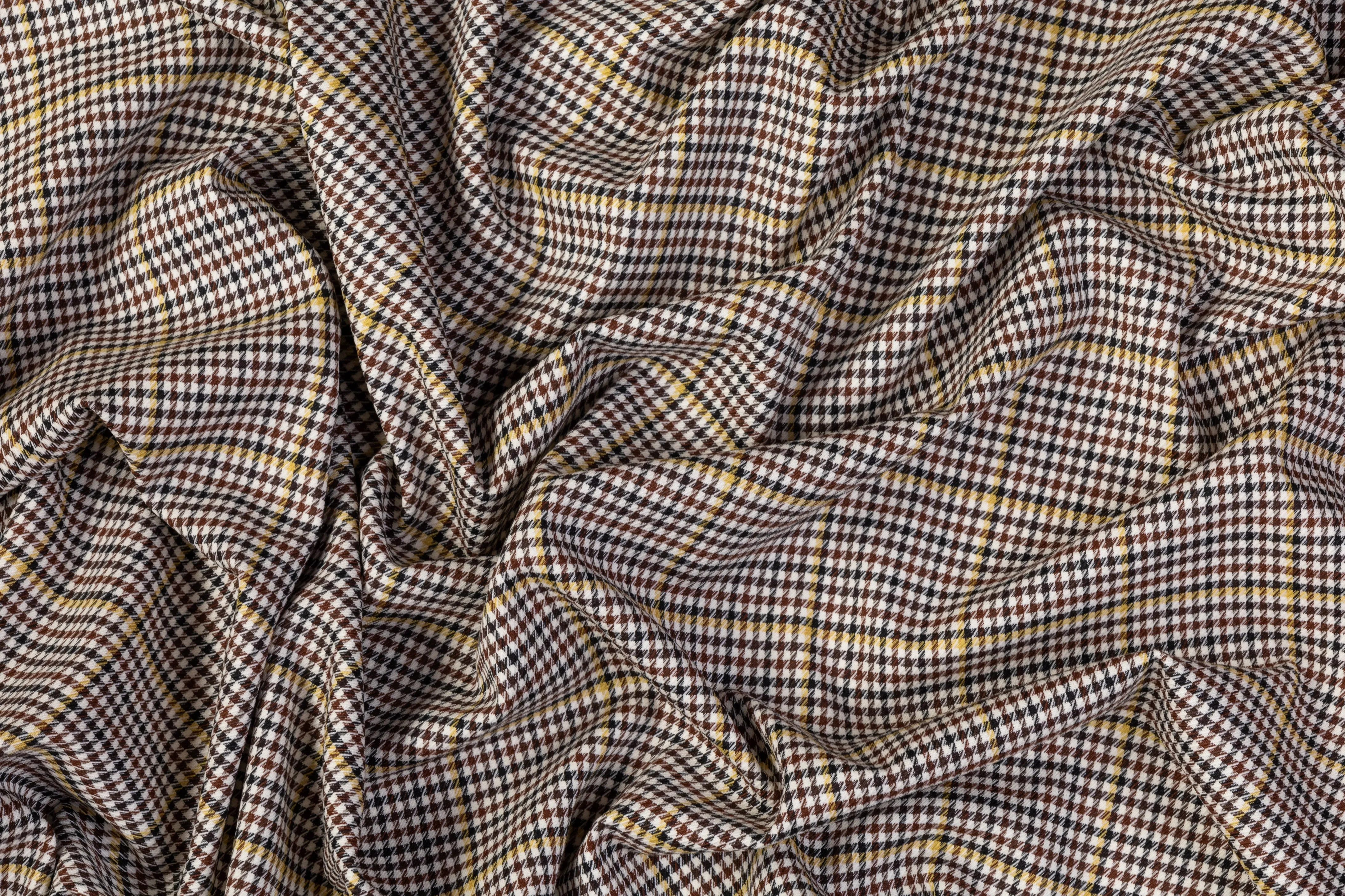 Houndstooth Italian Wool Suiting - Brown / Yellow