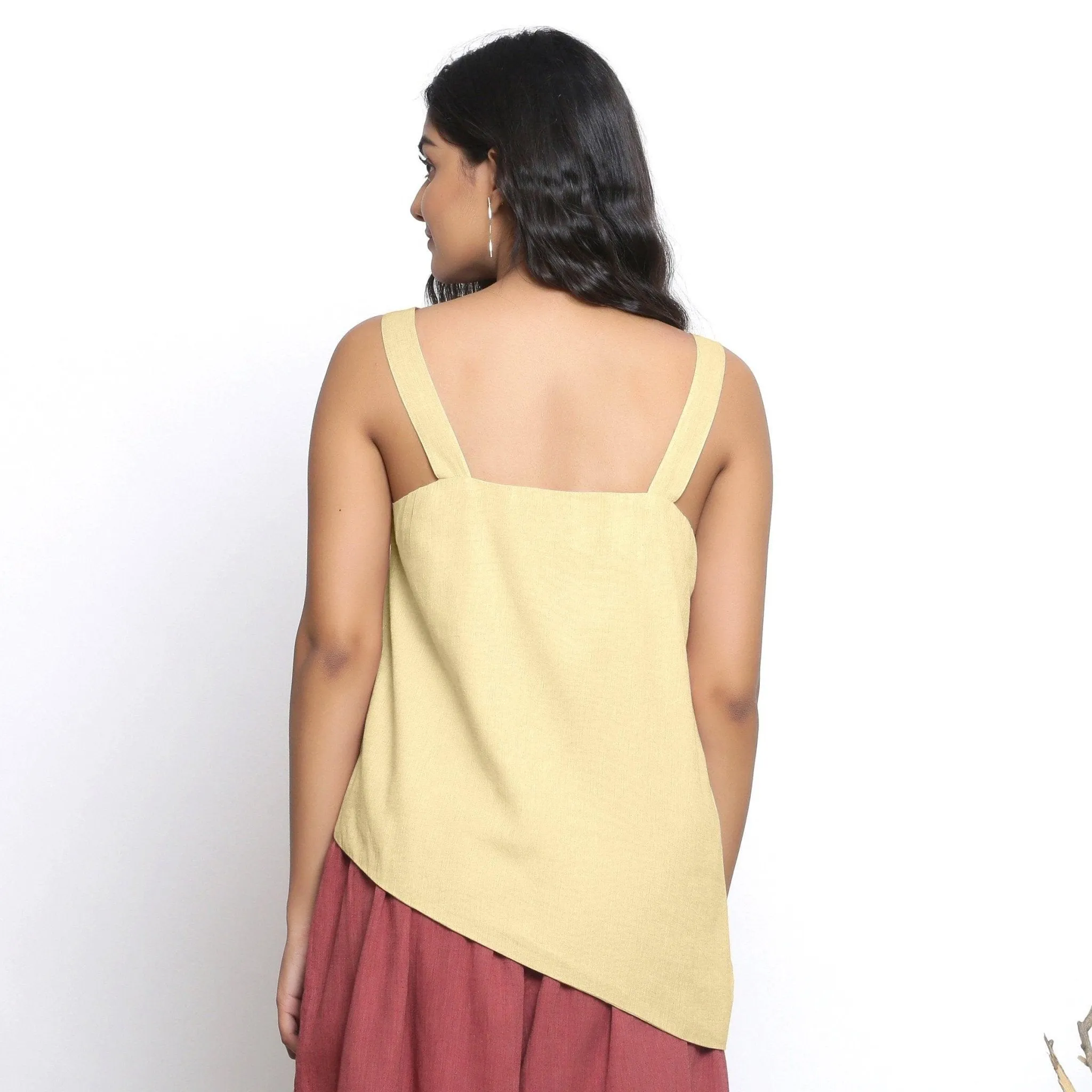 Light Yellow Handspun 100% Cotton Asymmetrical Tank Top