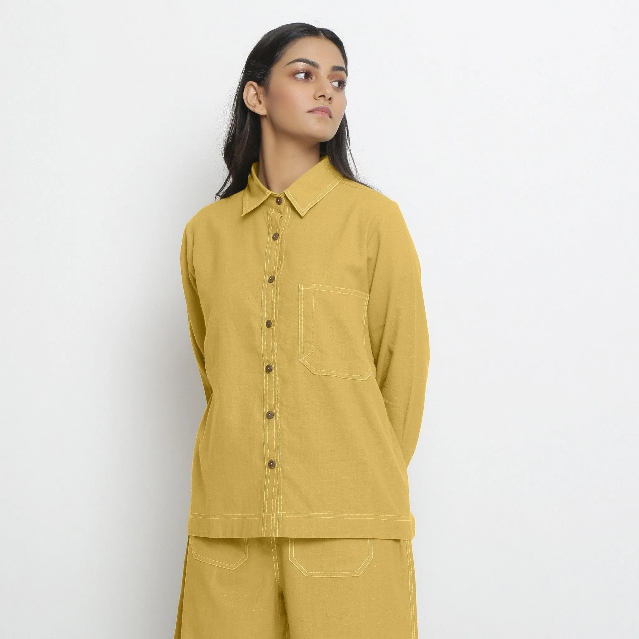 Light Yellow Handspun Cotton Button-Down Shirt