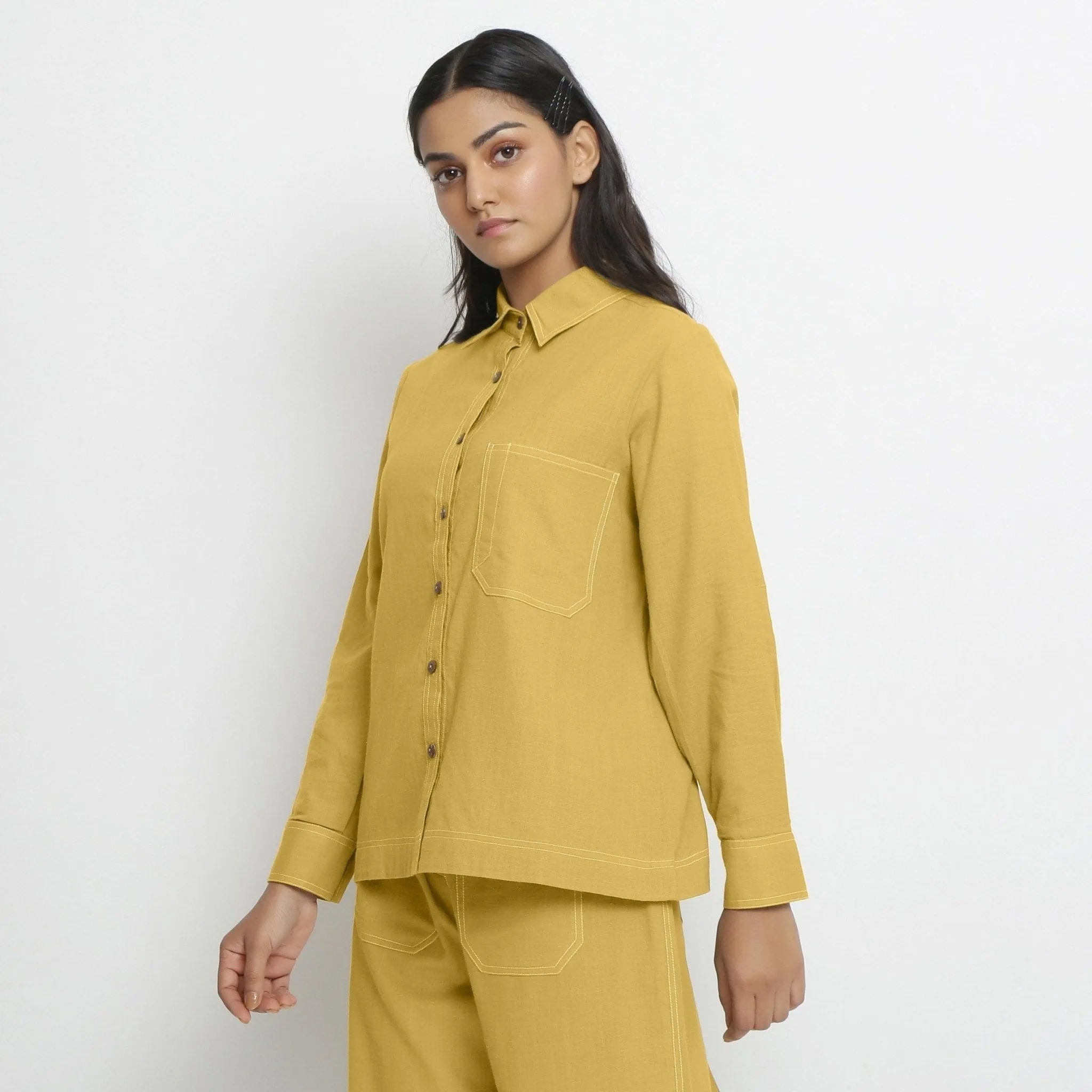 Light Yellow Handspun Cotton Button-Down Shirt