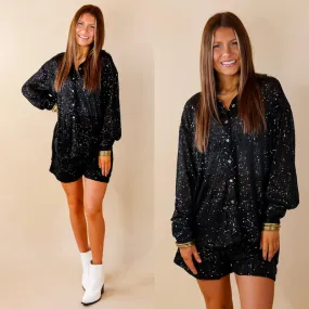 Little Miss Perfect Sequin Button Up Top in Black