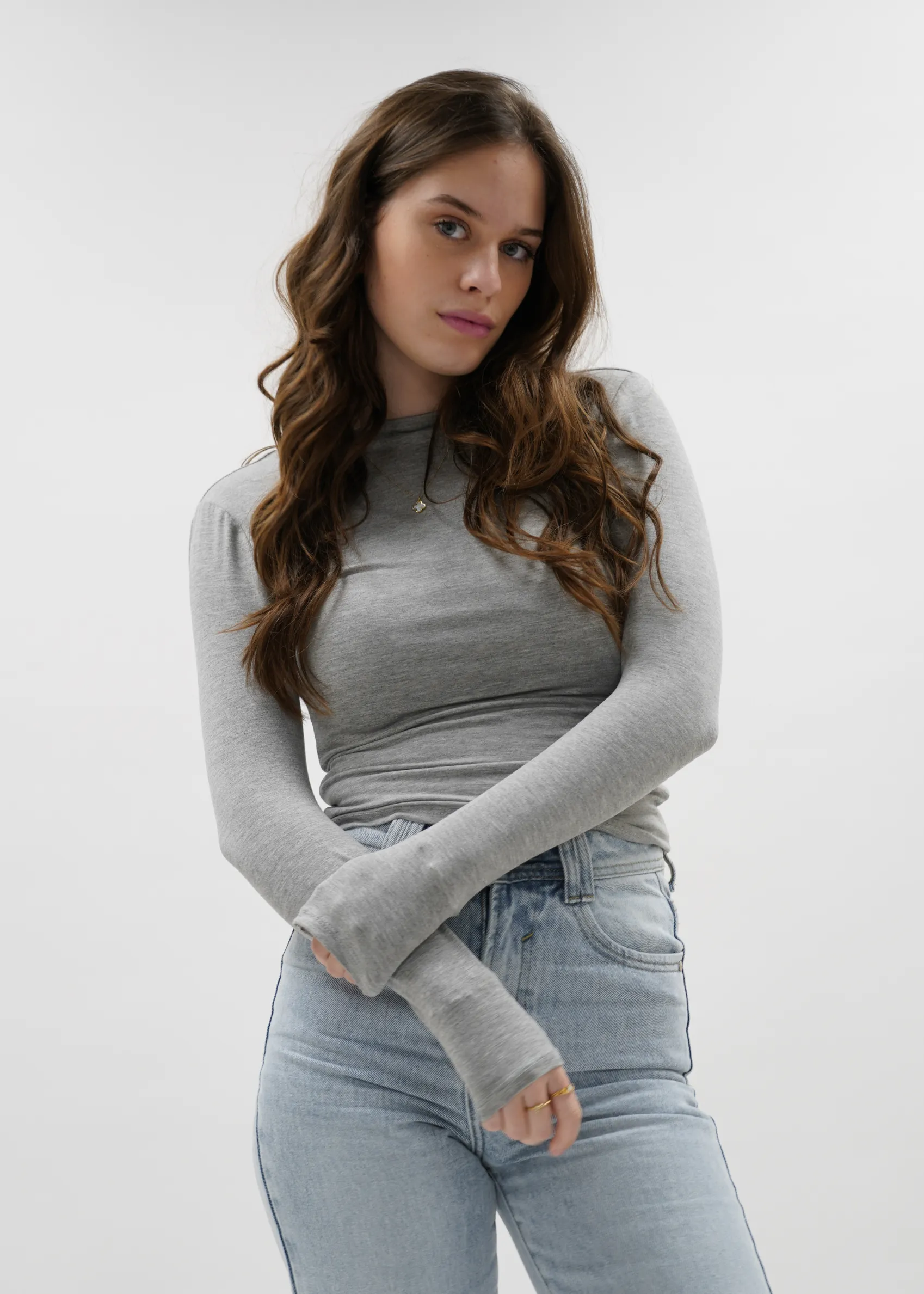 Long sleeve backless top light grey melange