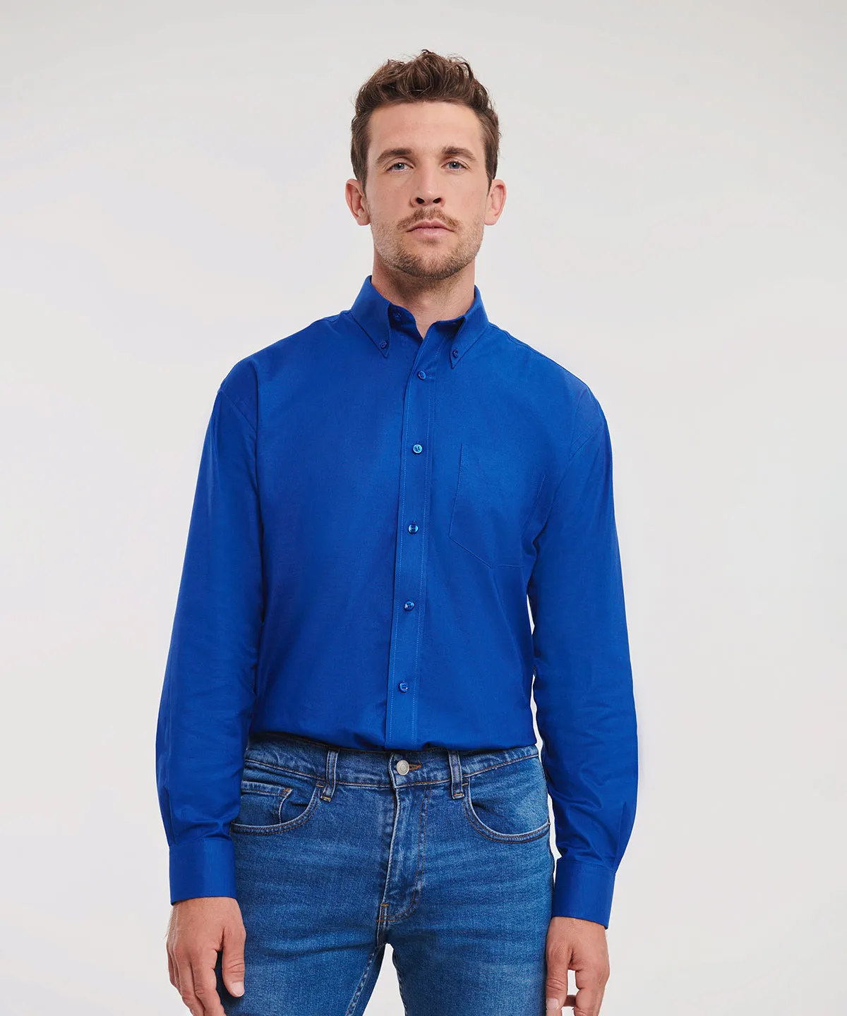 Long sleeve easycare Oxford shirt | Bright Navy