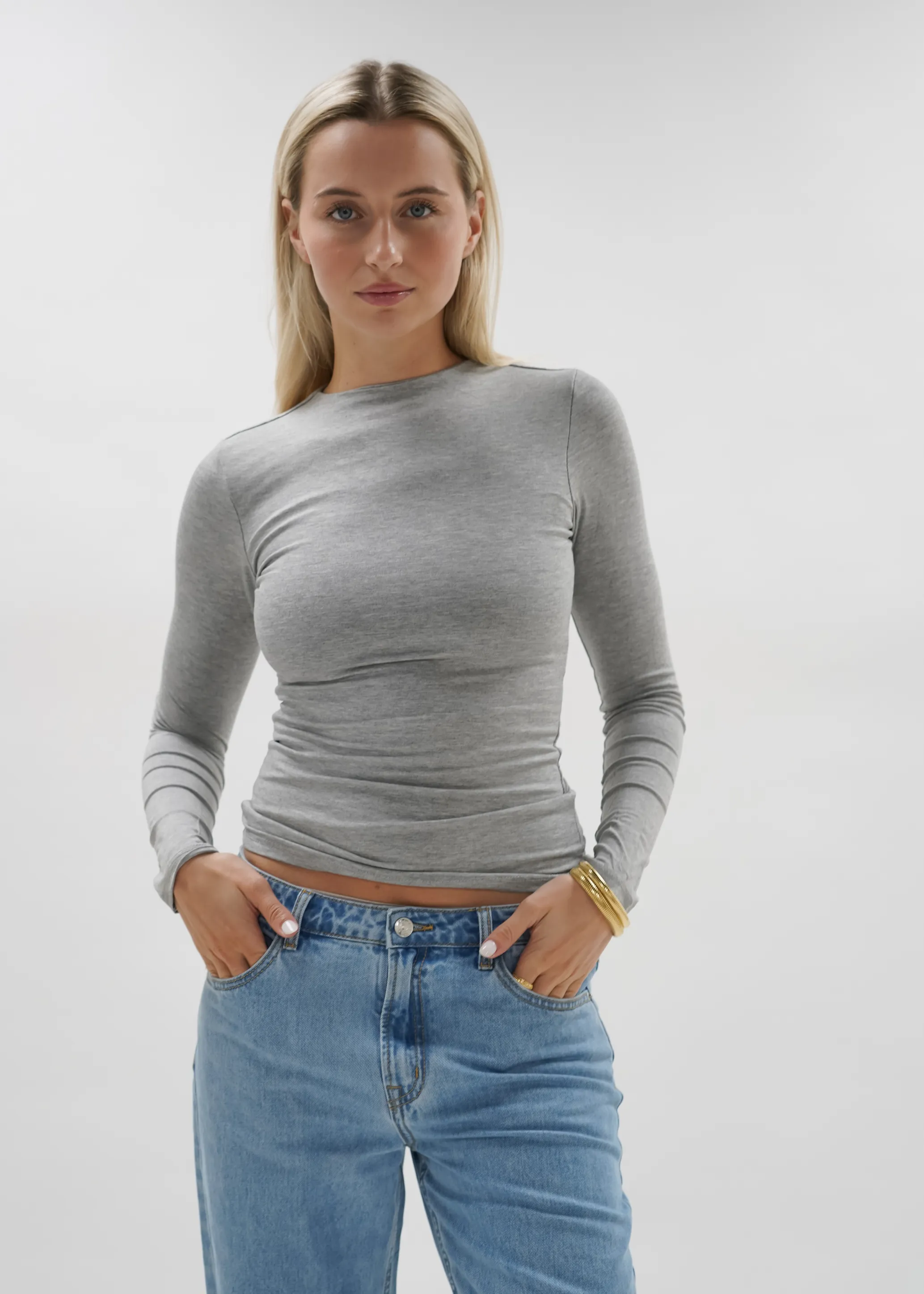 Long sleeve top long light grey melange