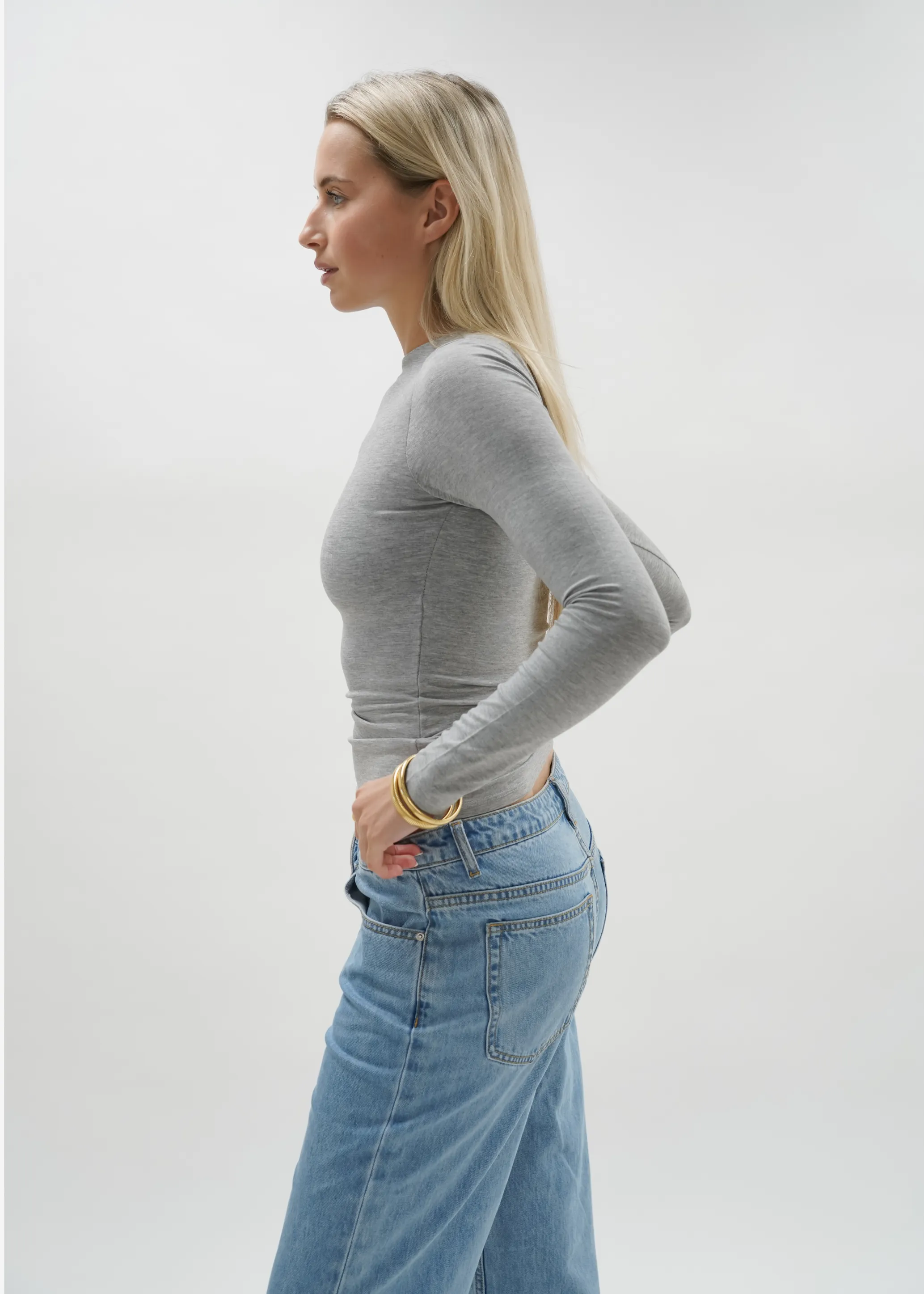 Long sleeve top long light grey melange