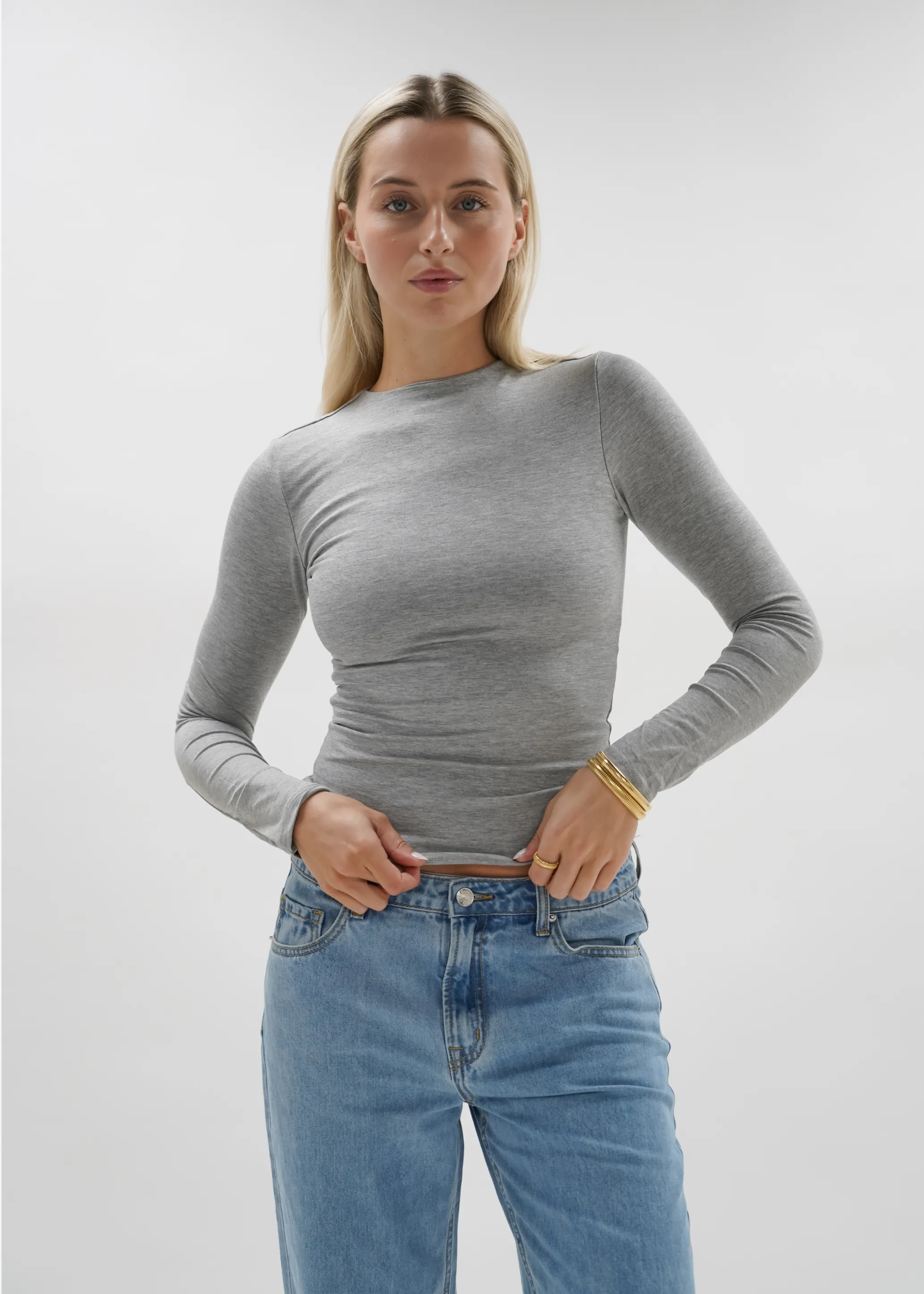 Long sleeve top long light grey melange