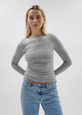 Long sleeve top long light grey melange