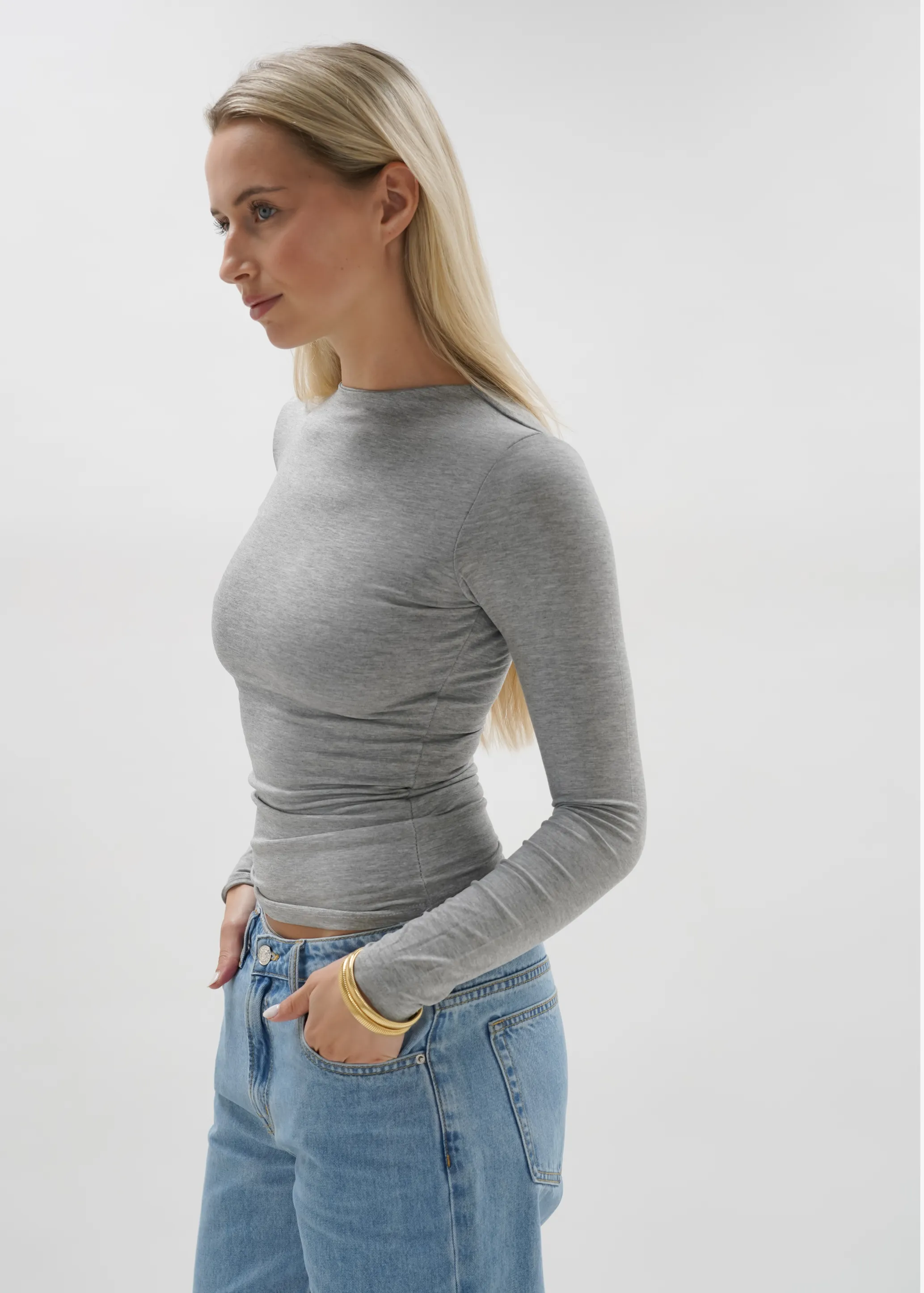 Long sleeve top long light grey melange