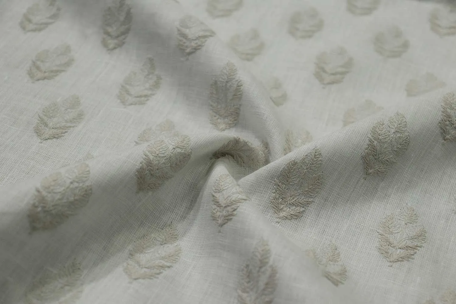 Off White Motifs Embroidered Linen Fabric