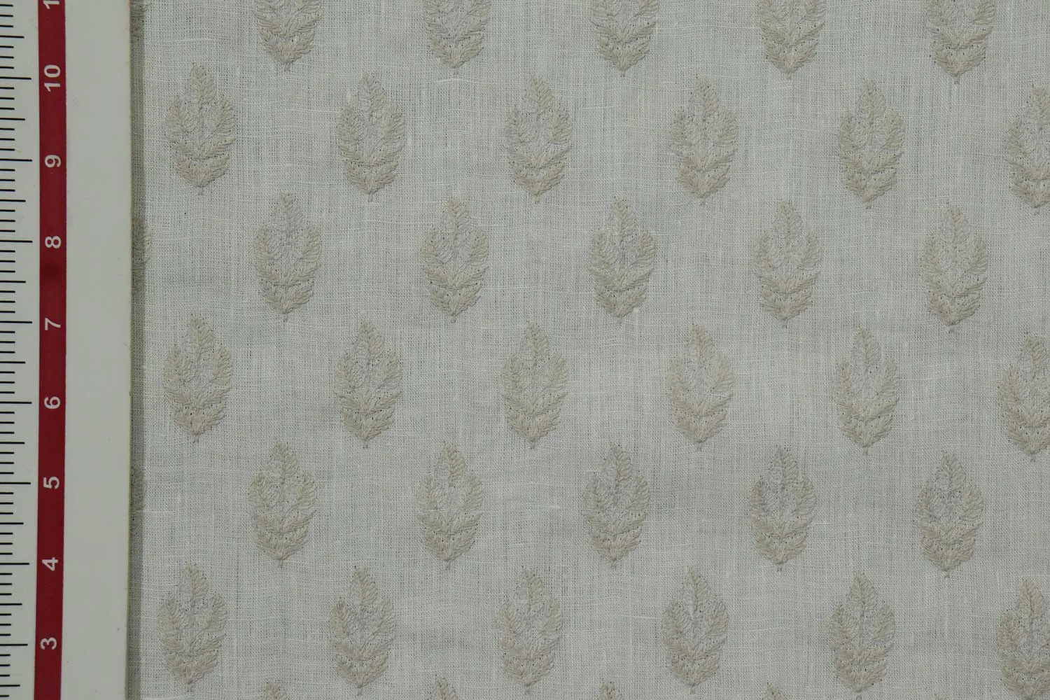 Off White Motifs Embroidered Linen Fabric