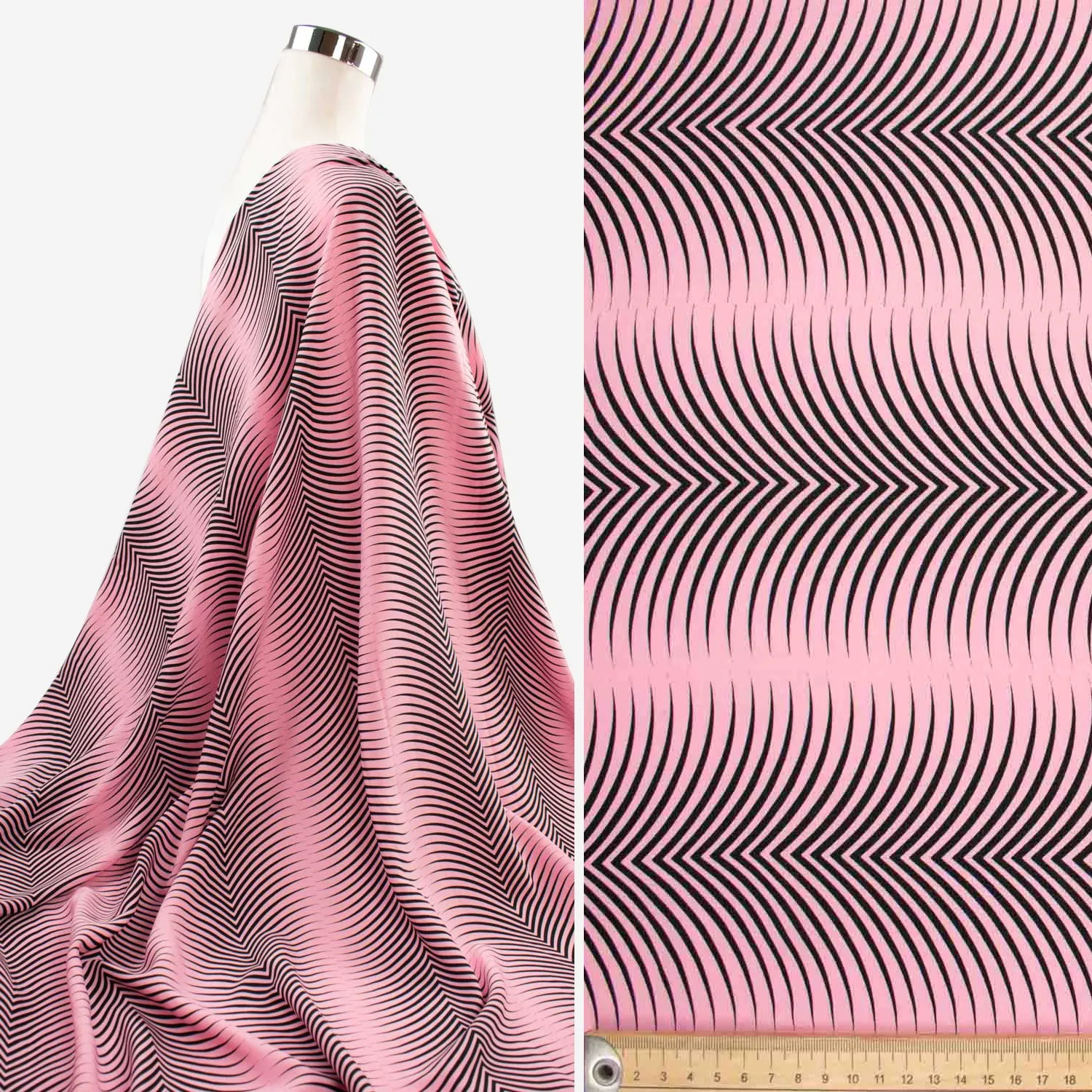 Printed Crepe Abstract Wavy Pink