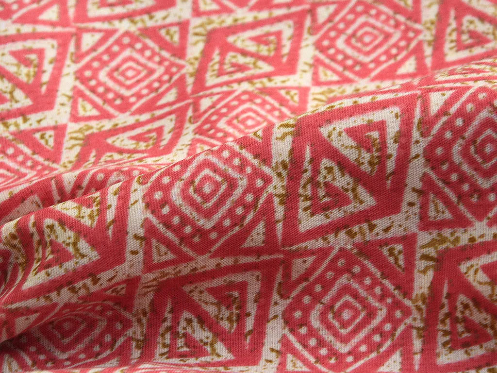 Salmon Pink Abstract Foil Digital Printed Slub Cotton Fabric