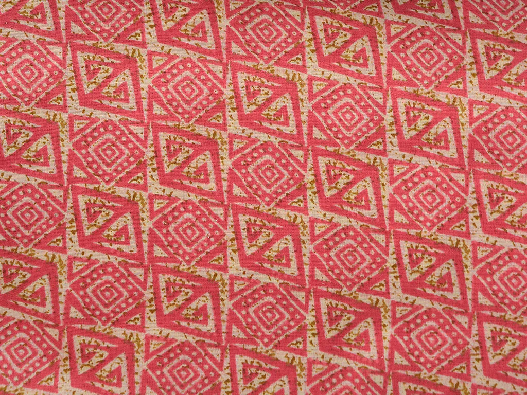 Salmon Pink Abstract Foil Digital Printed Slub Cotton Fabric