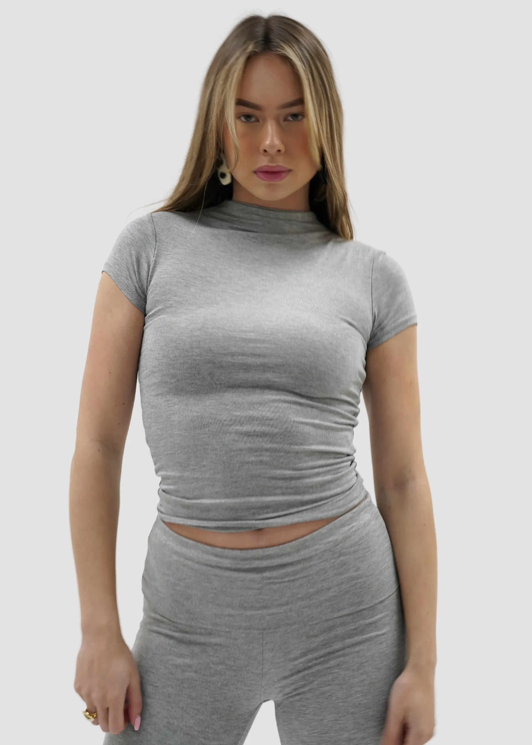 Short sleeve top long light grey melange (classy)