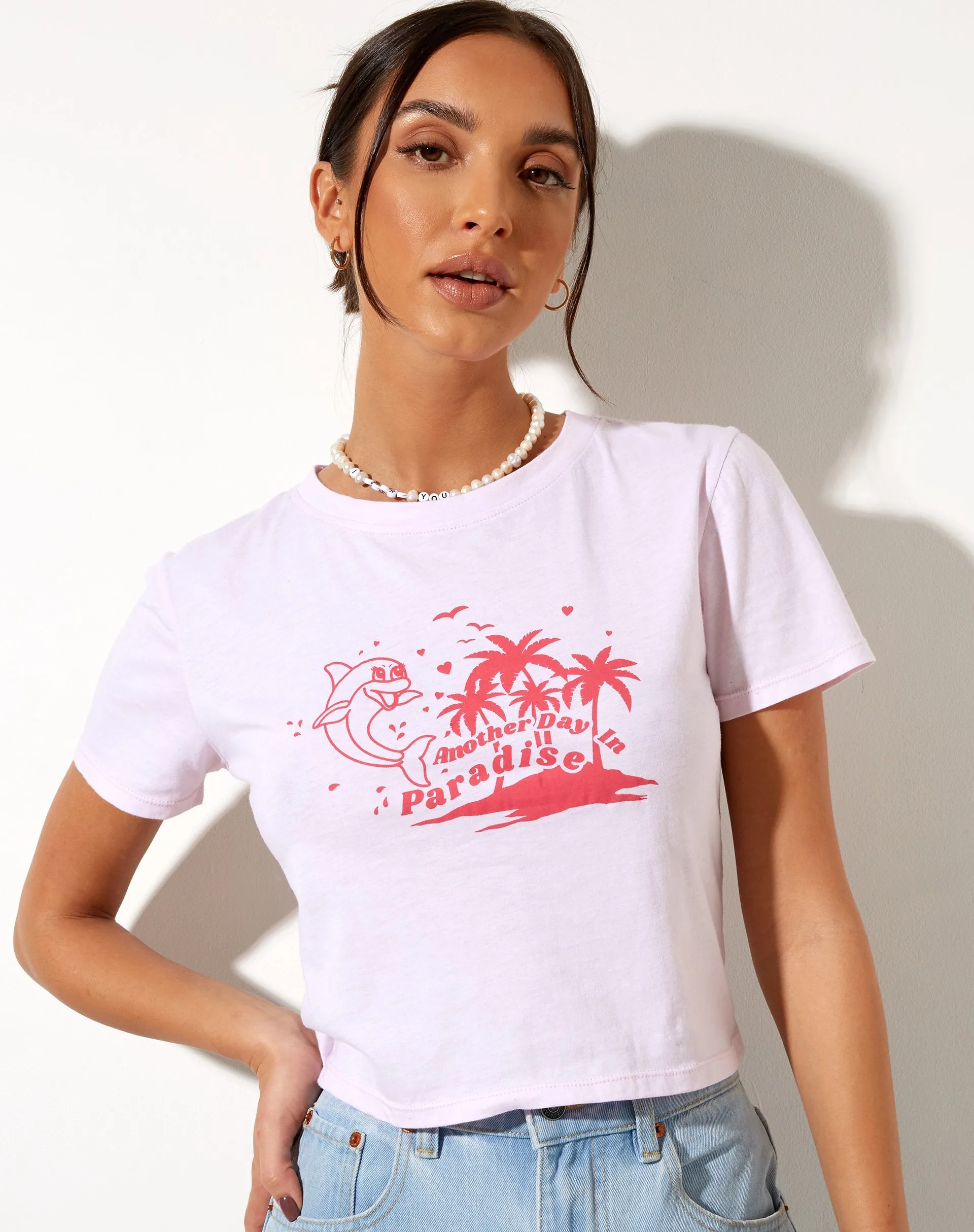 Shrunk Tee in Baby Pink Paradise Dolphin