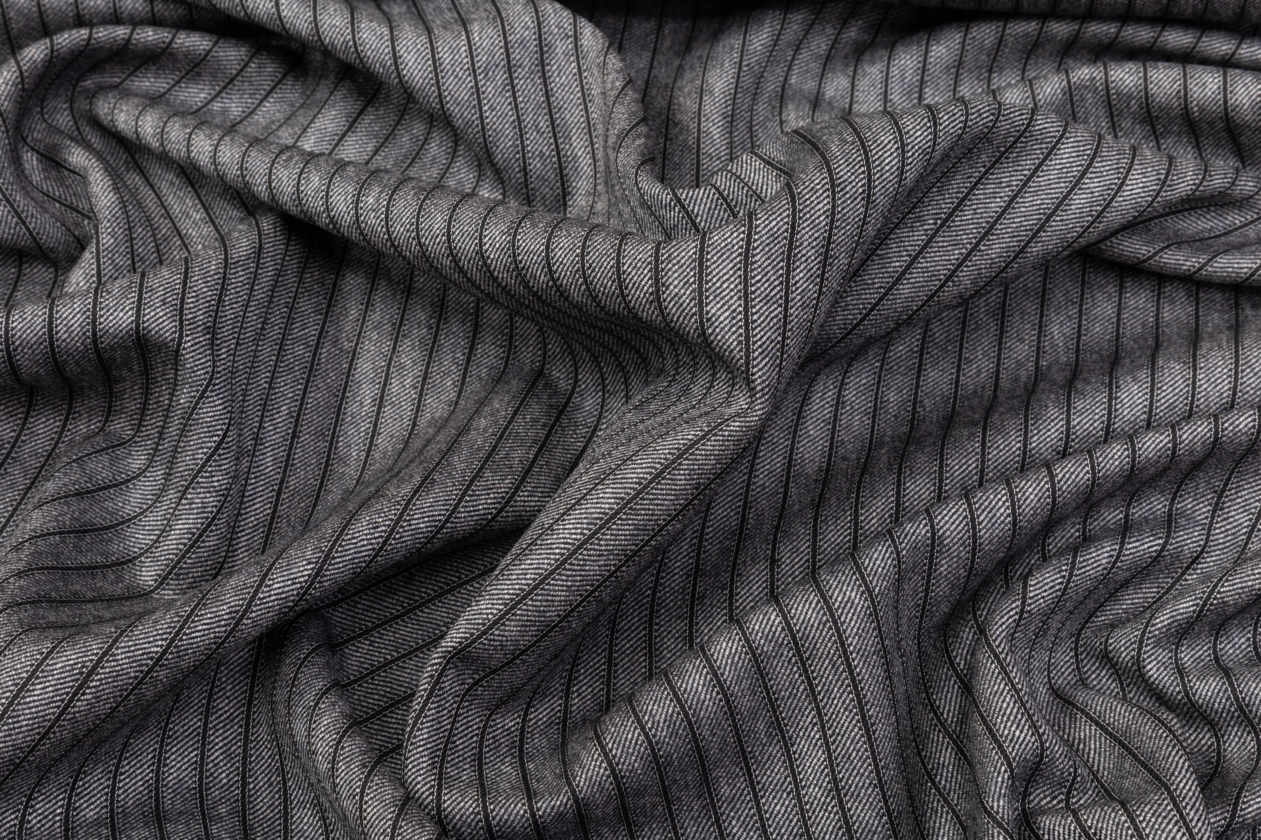 Striped Italian Wool Suiting - Charcoal Gray / Black